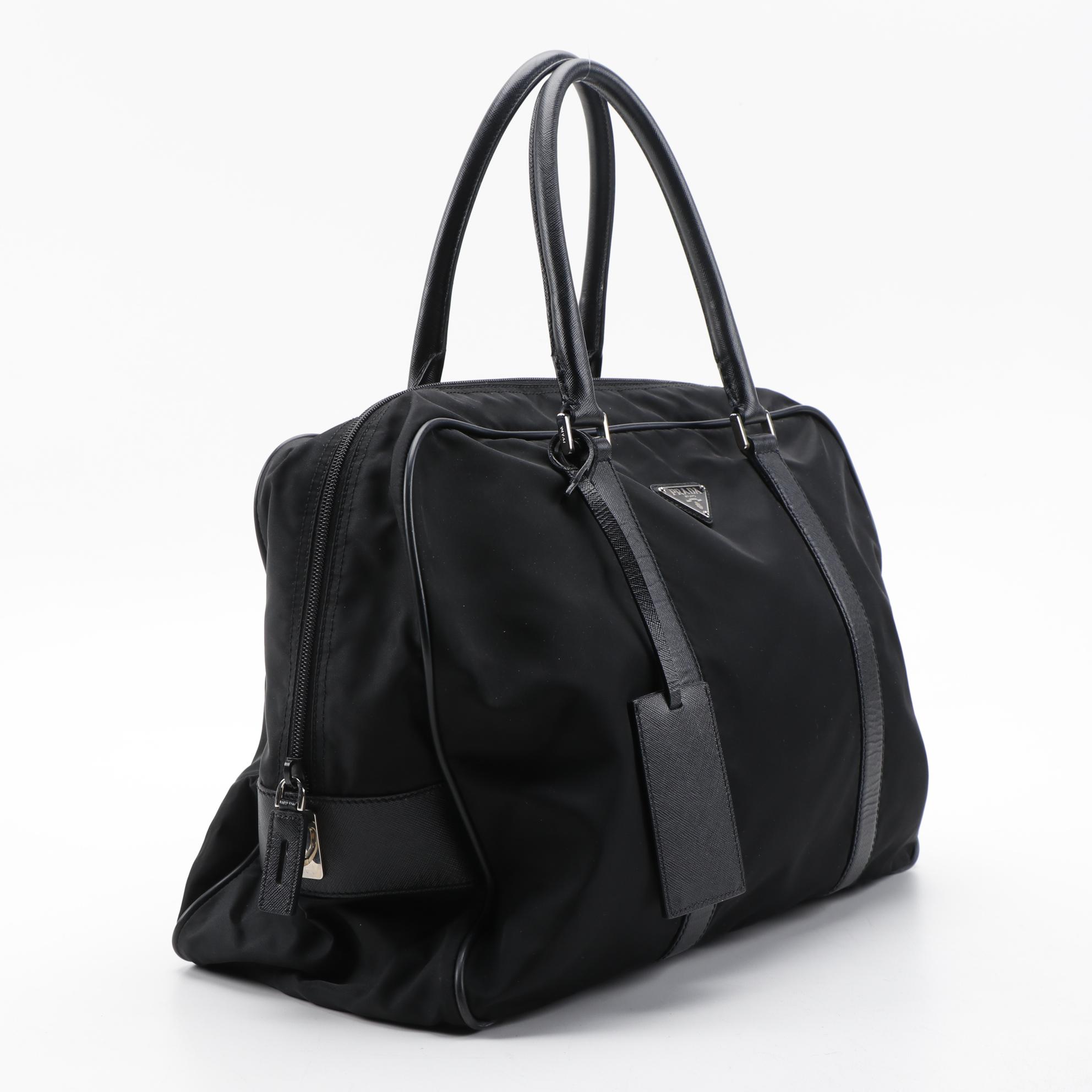 Prada Travel Bag in Black Nylon with Saffiano Leather Trim