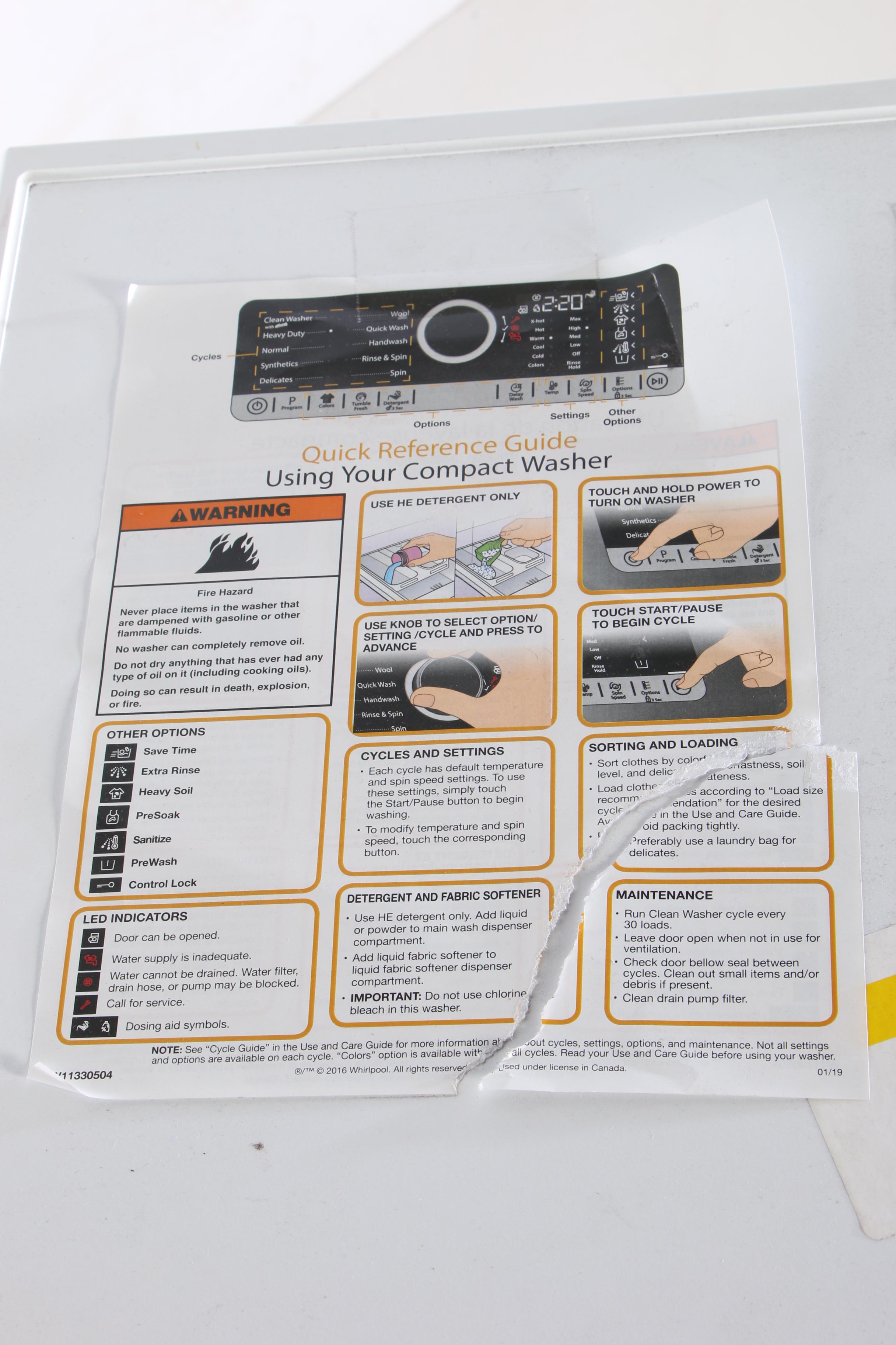 Whirlpool White 2.3 Cu. Ft. 10-Cycle Compact Washer