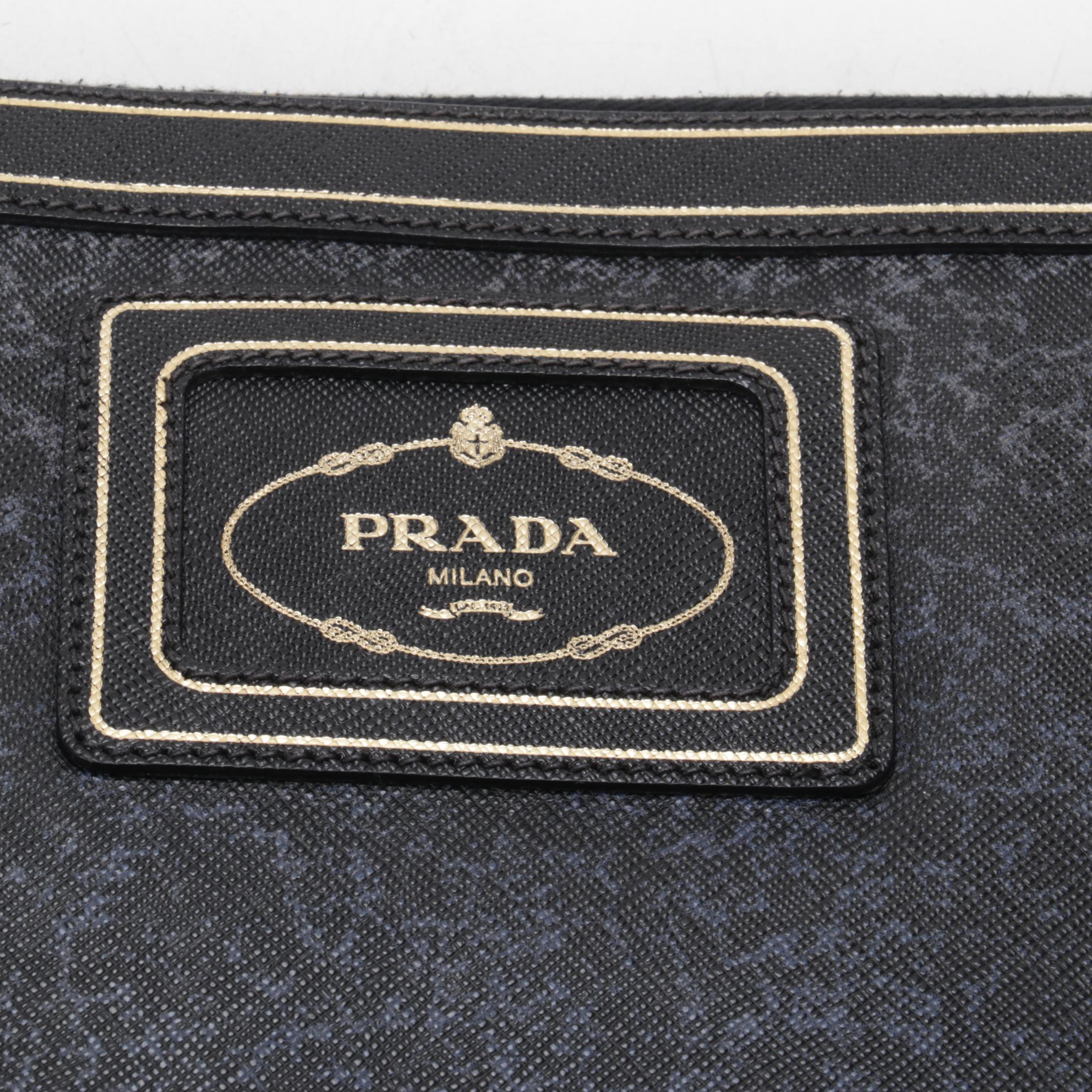 Prada Black Marbled Saffiano Leather Zip Around Portfolio