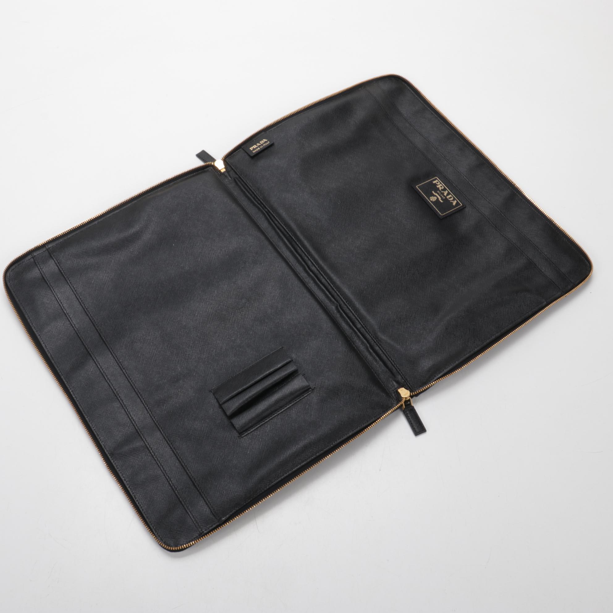 Prada Black Marbled Saffiano Leather Zip Around Portfolio