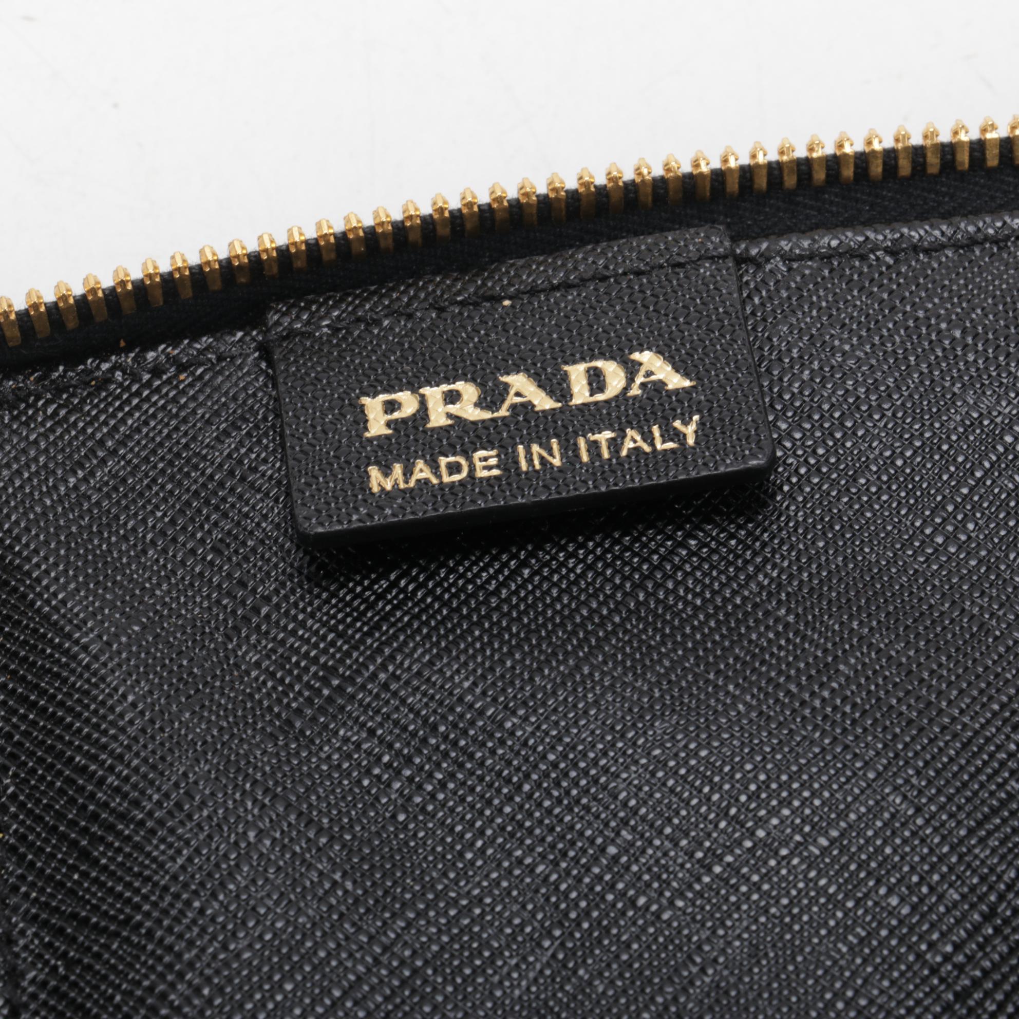 Prada Black Marbled Saffiano Leather Zip Around Portfolio