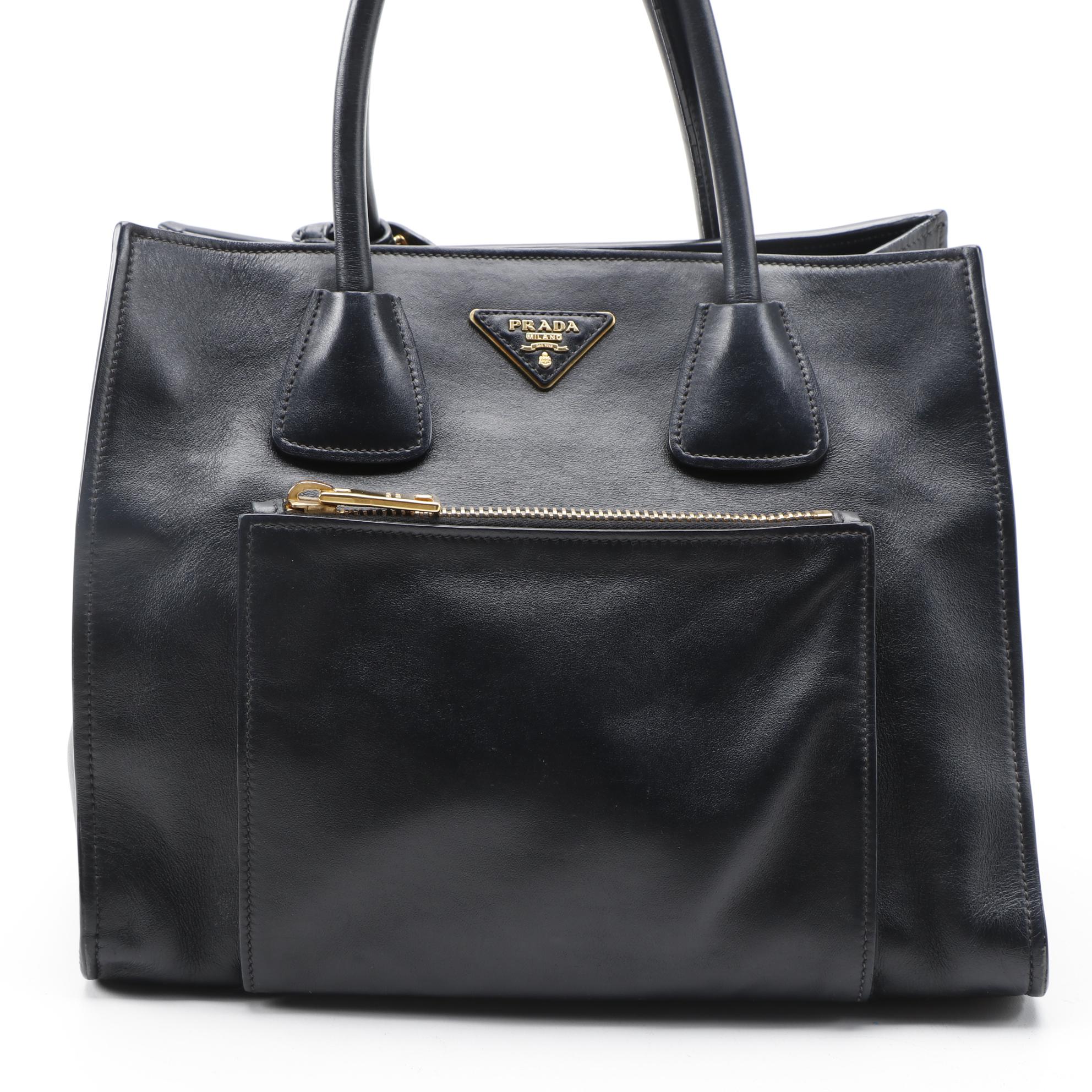 Prada Front Pocket Wing Black Leather Two-Way Tote