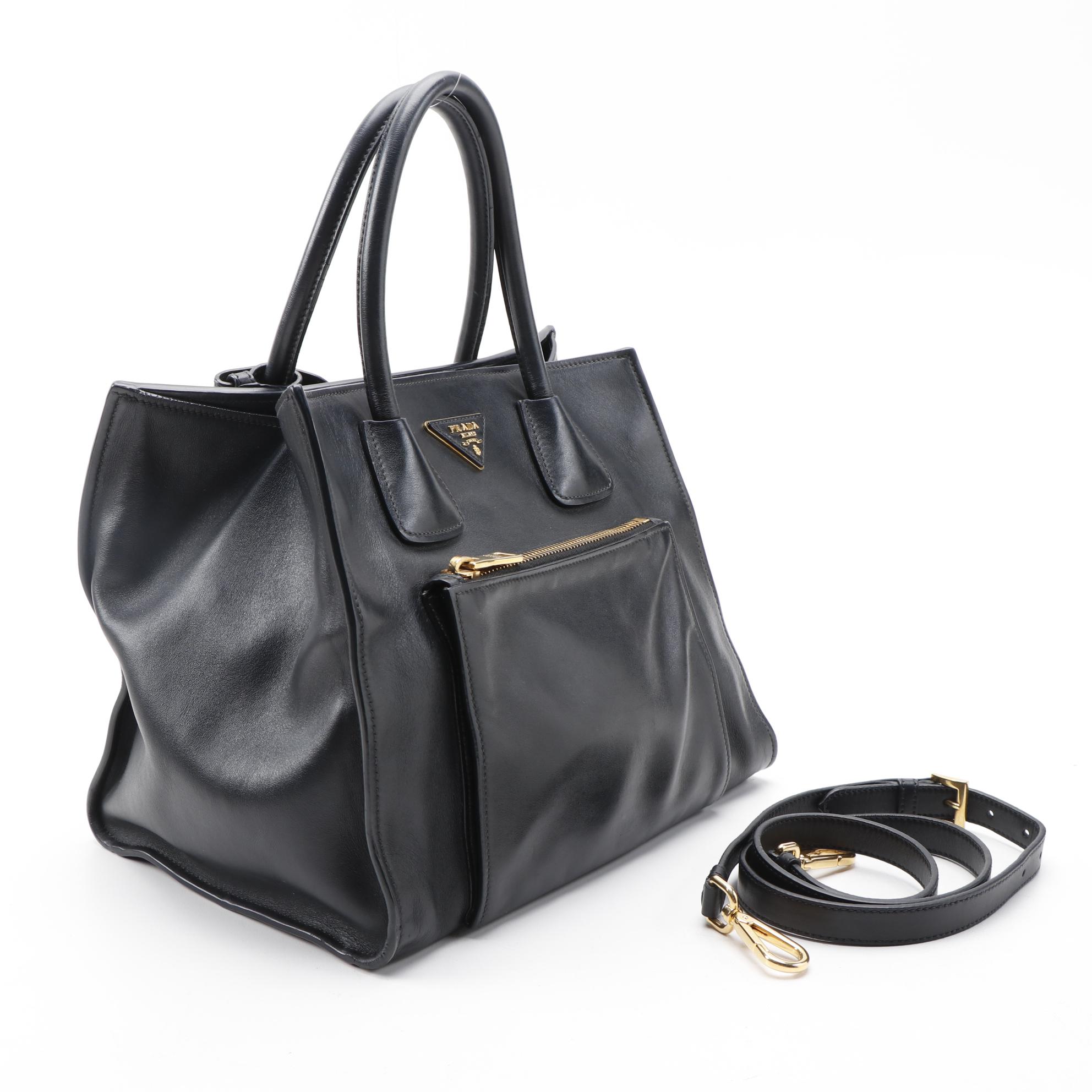 Prada Front Pocket Wing Black Leather Two-Way Tote