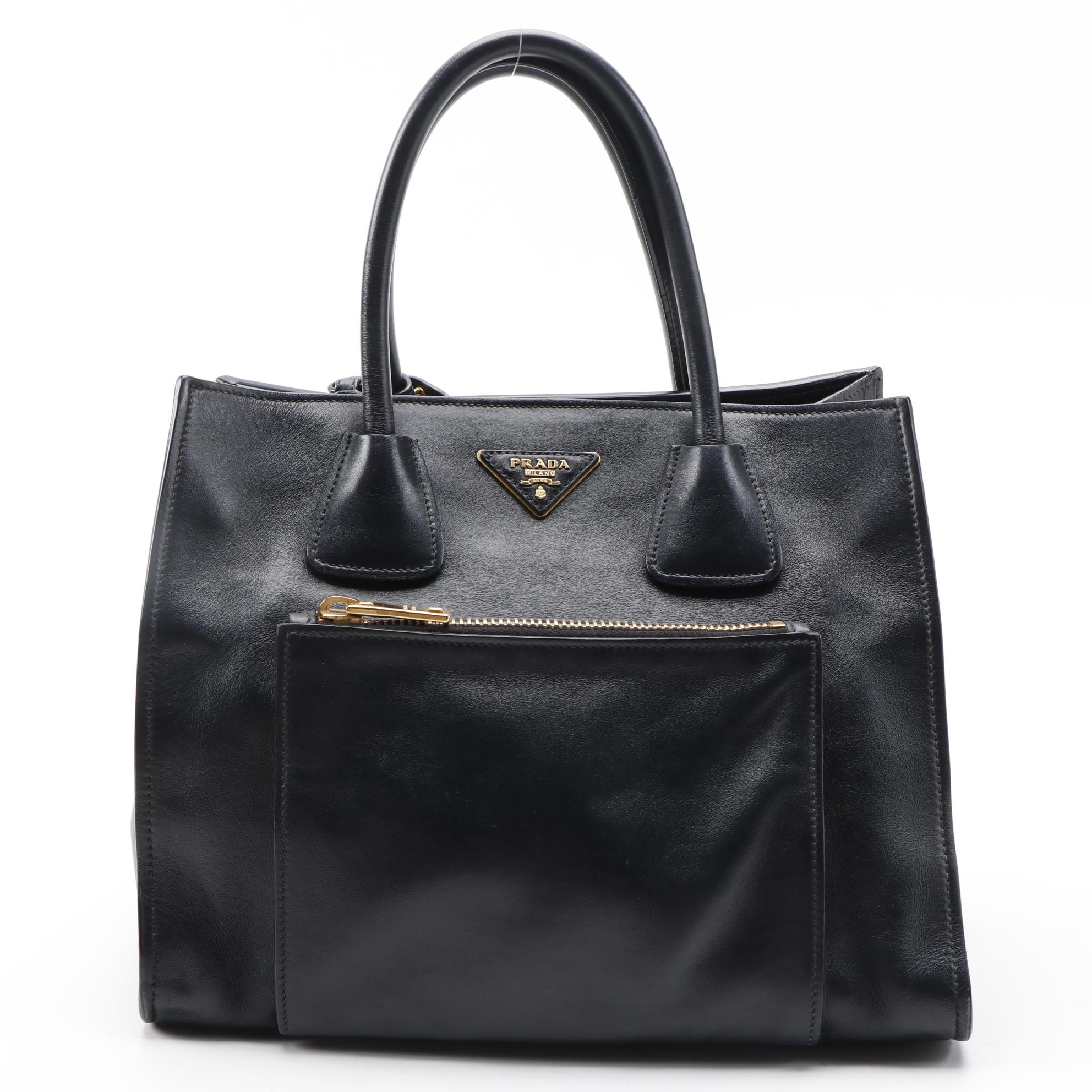 Prada Front Pocket Wing Black Leather Two-Way Tote