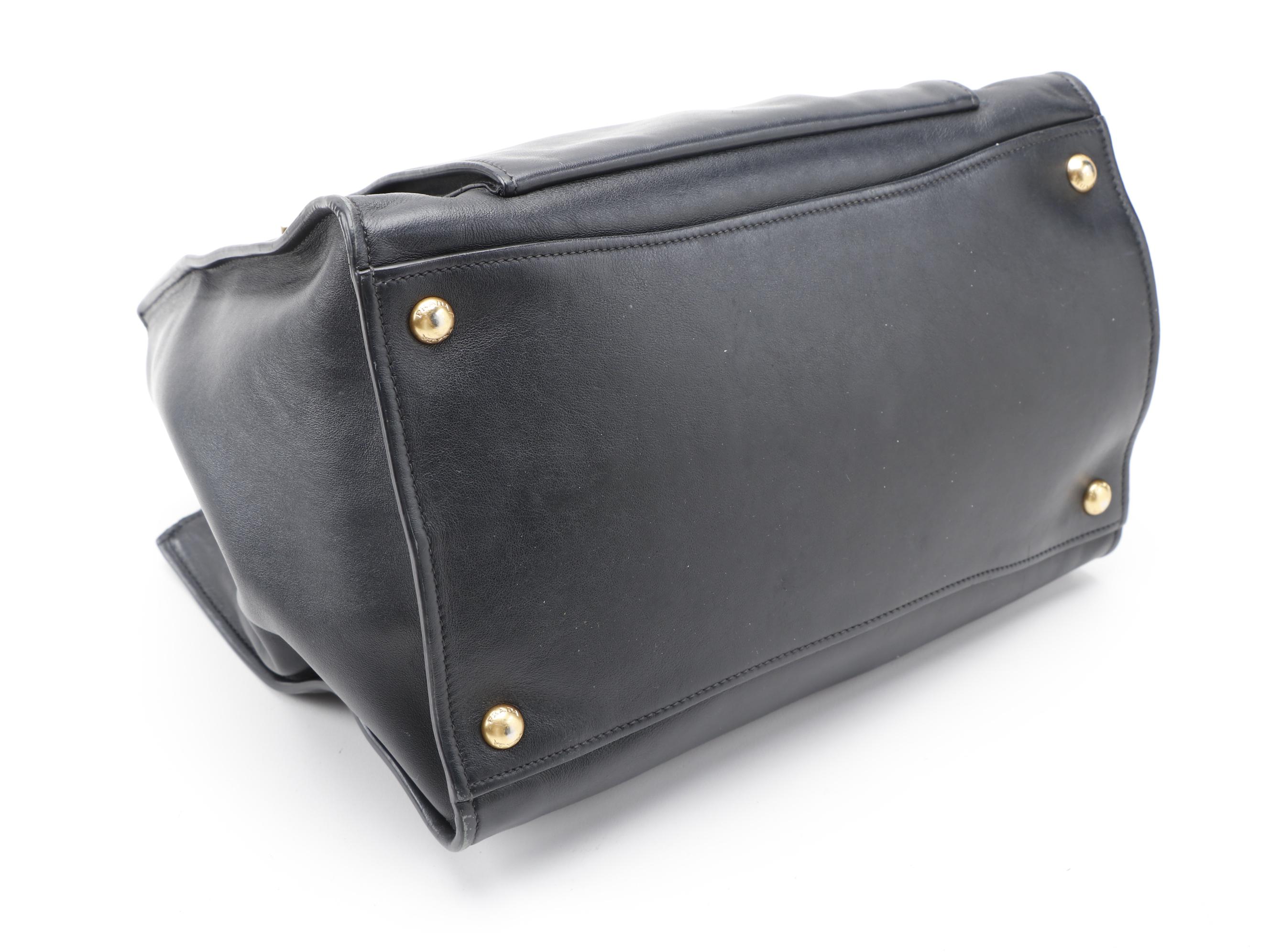 Prada Front Pocket Wing Black Leather Two-Way Tote