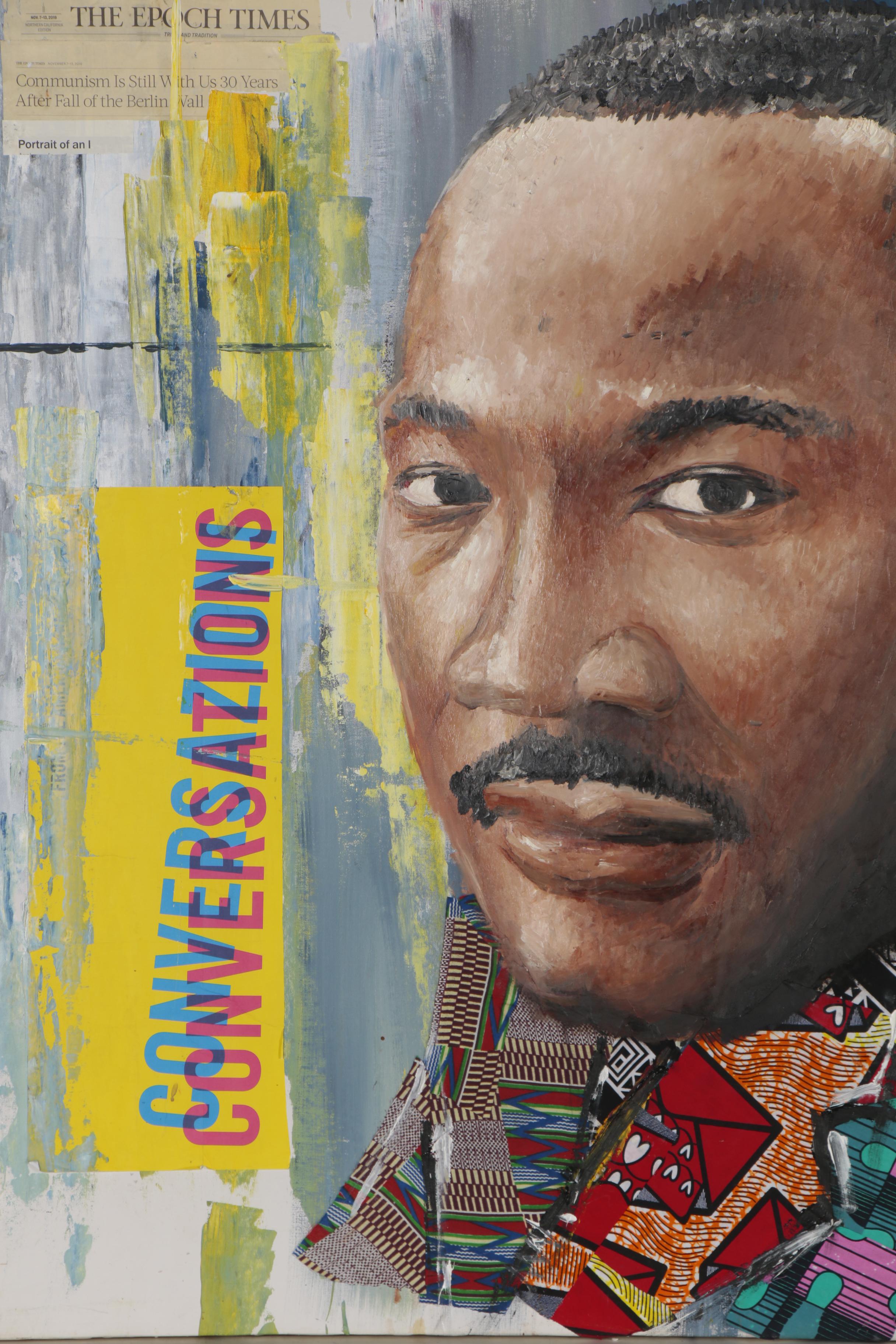 Stephen Aifegha Mixed Media Painting "Martin Luther King," 2020