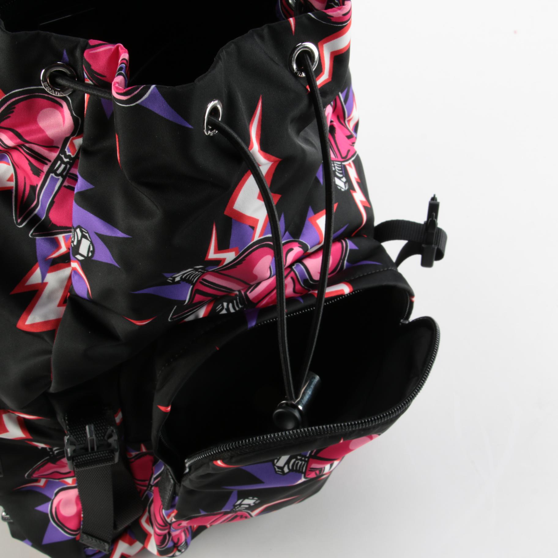 Prada x Universal Studios Frankenstein Drawstring Backpack in Printed Tessuto