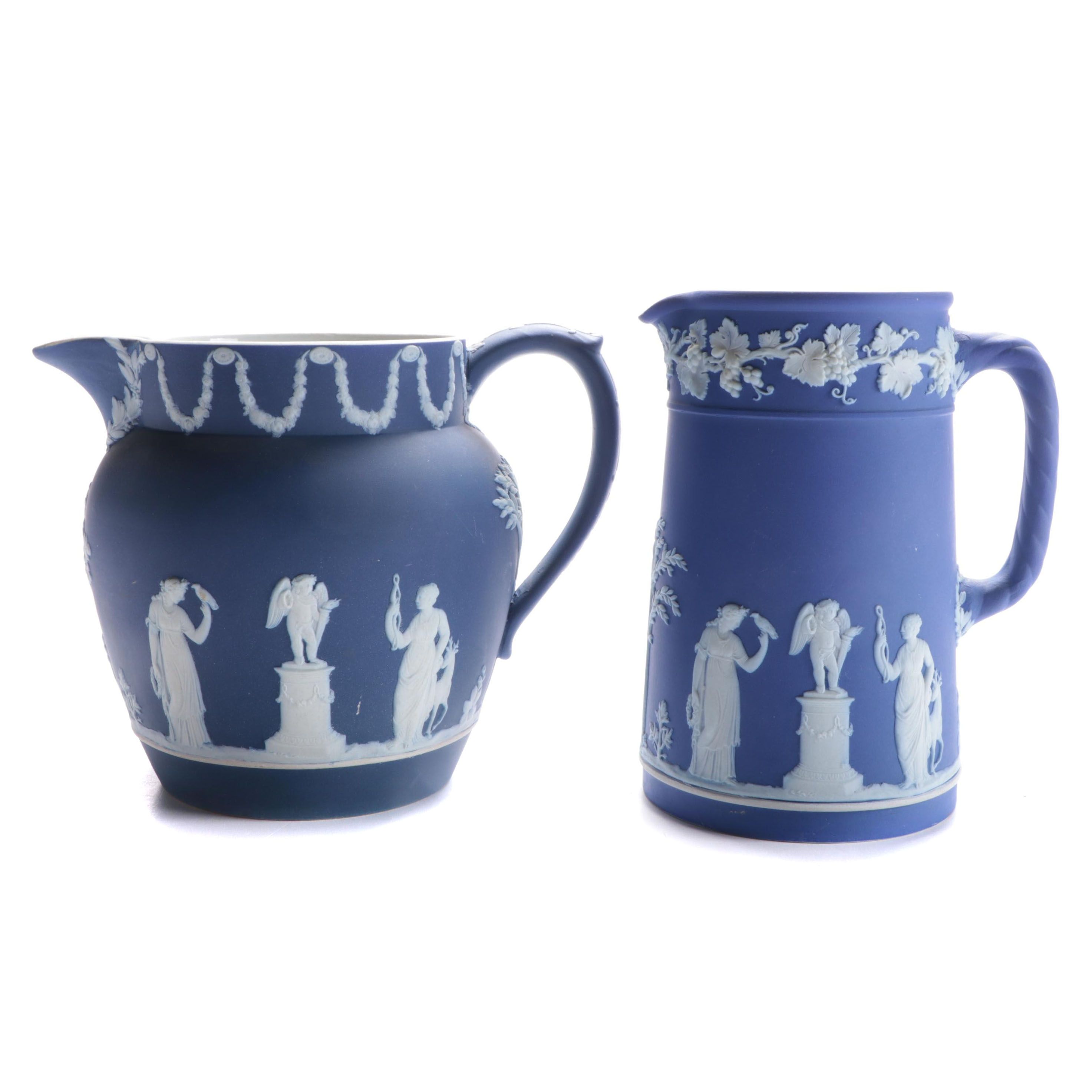 Wedgwood Jasperware Dark Blue  Dutch and Trojan Jugs, Mid to Late 19th Century