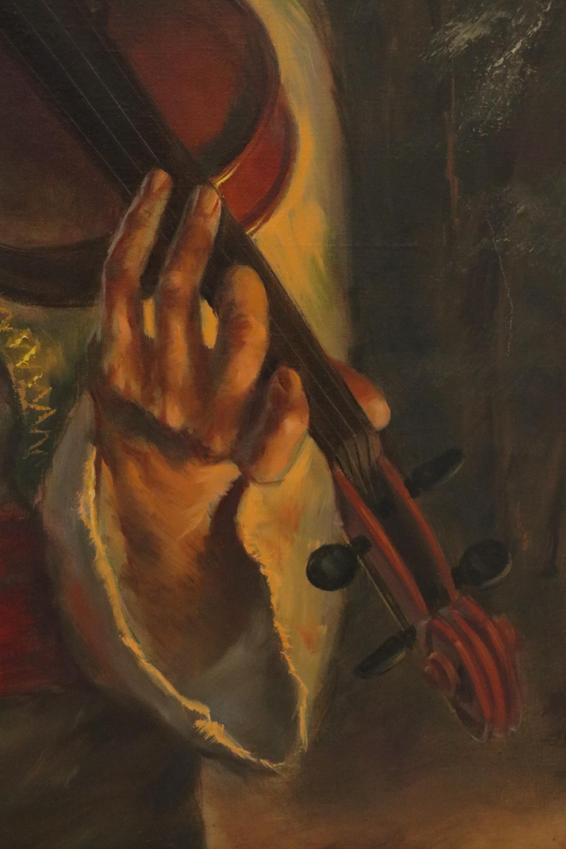 M. Laszlo Oil Painting of a Violinist, Late 20th Century