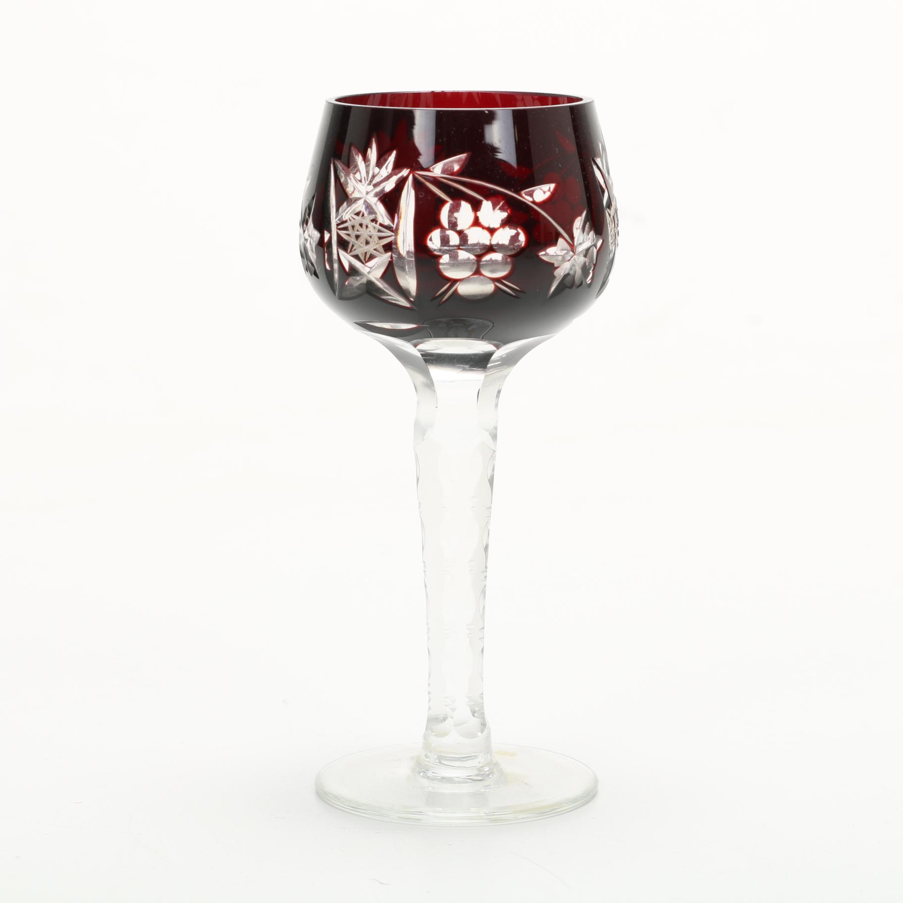 Bohemian Style Cased Ruby Cut to Clear Hock Glasses, 20th Century