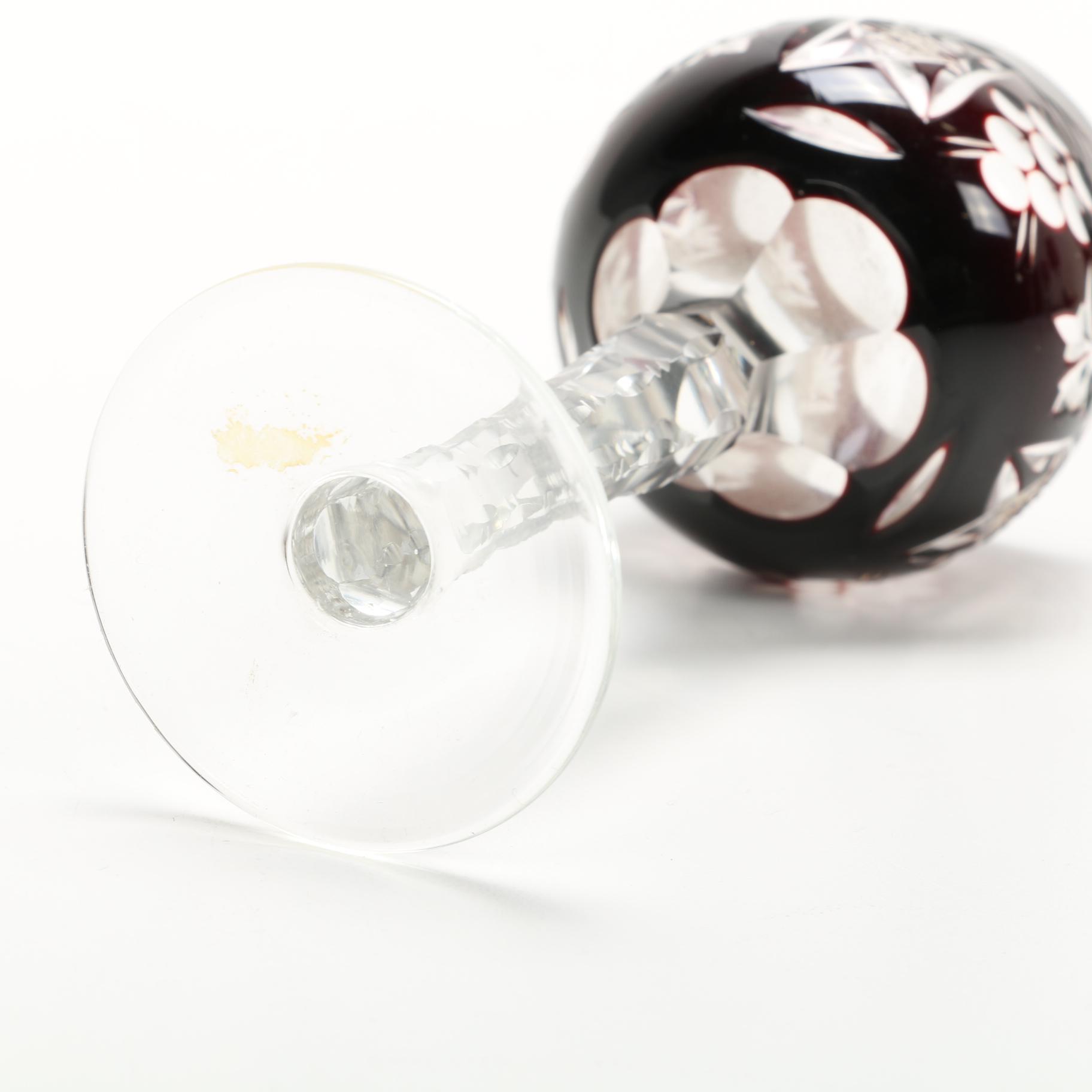 Bohemian Style Cased Ruby Cut to Clear Hock Glasses, 20th Century