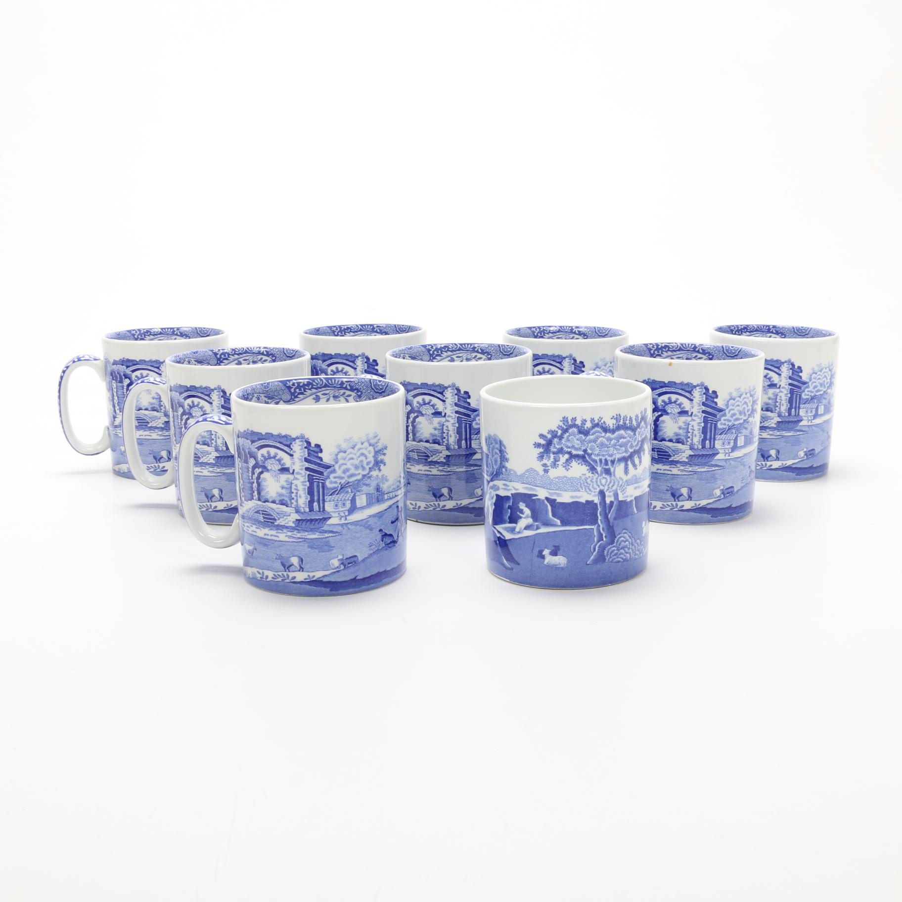 Spode "Blue Italian" Porcelain Mugs, Late 20th Century
