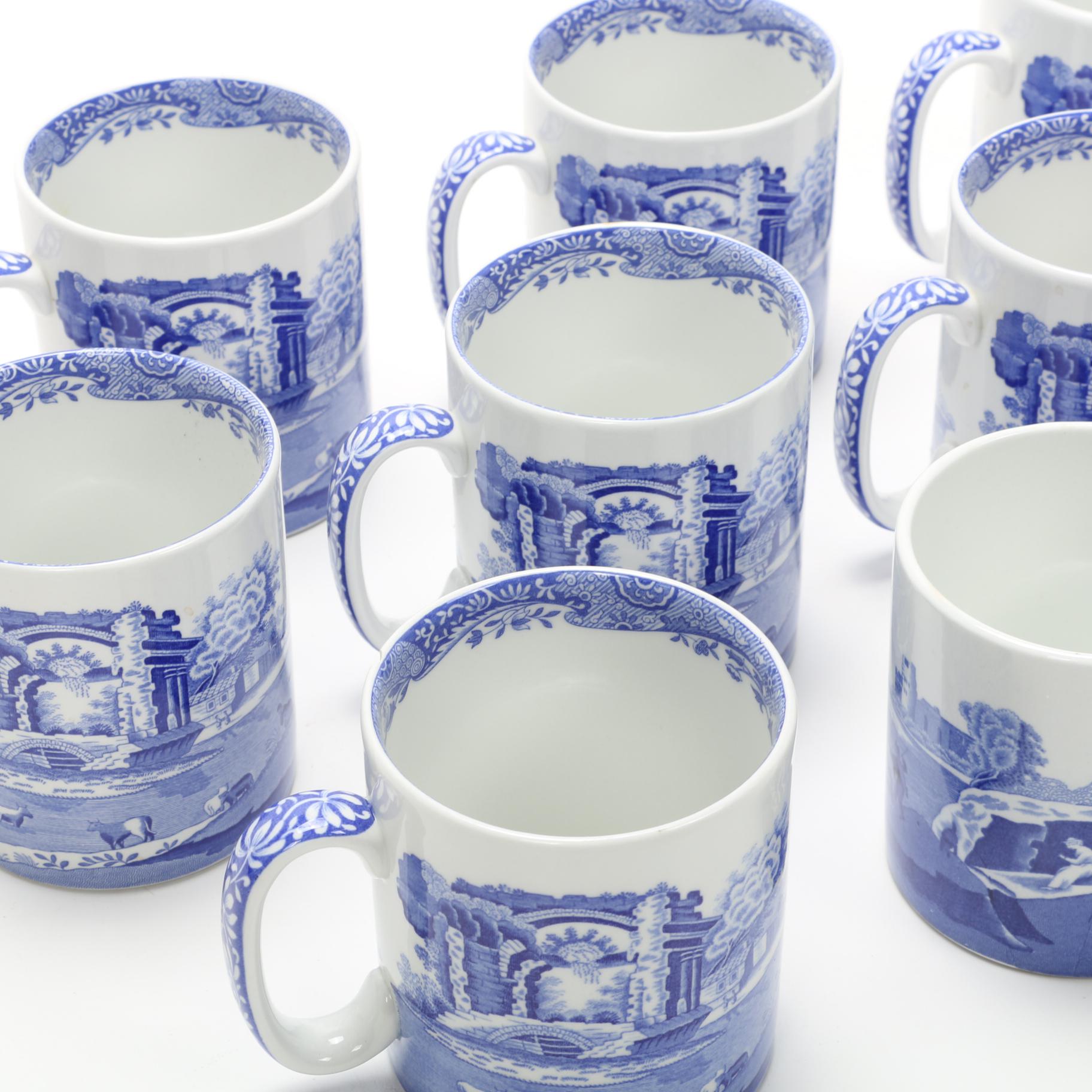 Spode "Blue Italian" Porcelain Mugs, Late 20th Century