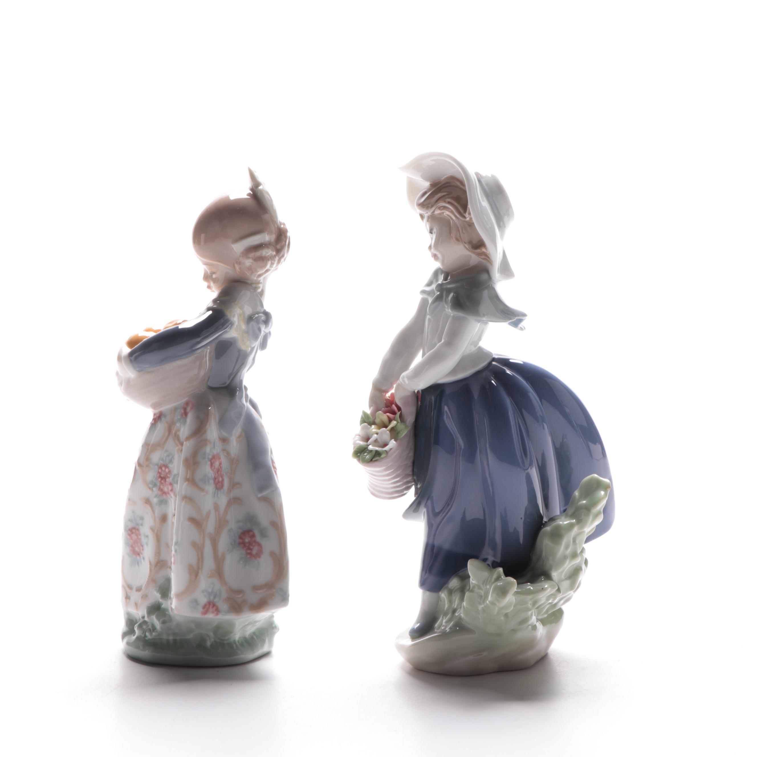 Lladró "Pretty Pickings" and "Valencian Girl" Porcelain Figurines
