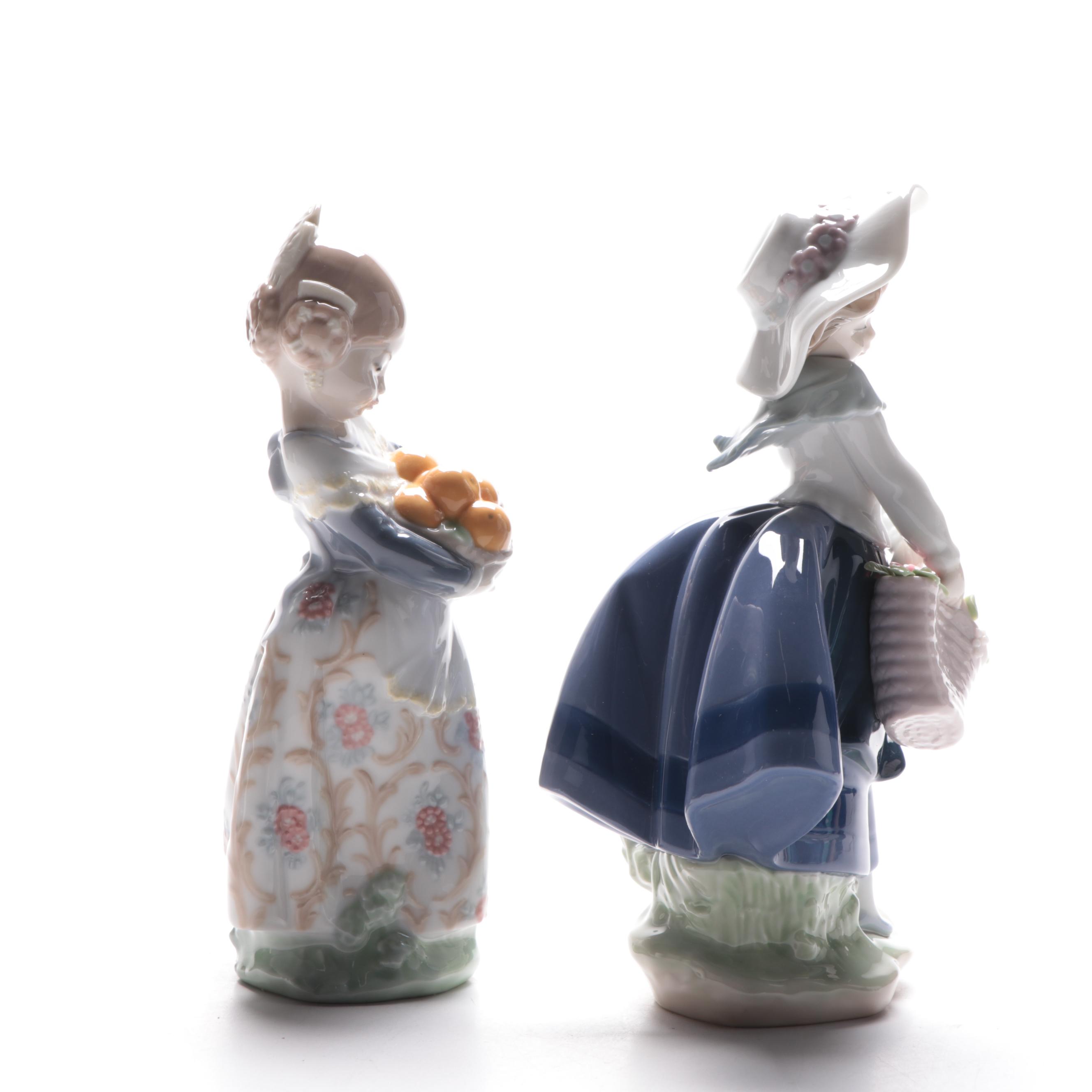 Lladró "Pretty Pickings" and "Valencian Girl" Porcelain Figurines