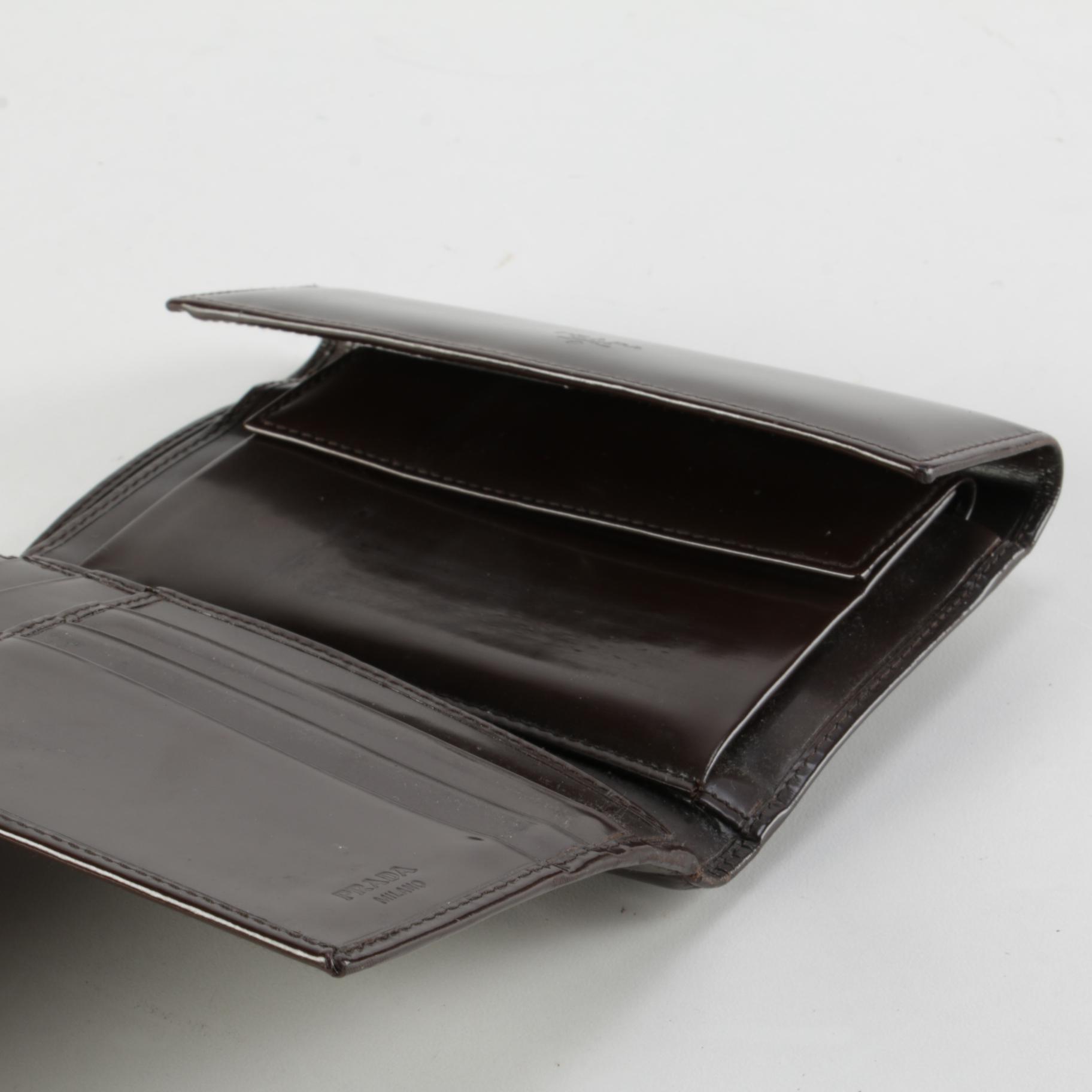 Prada Bifold Flap Wallet in Brown Spazzolato Leather