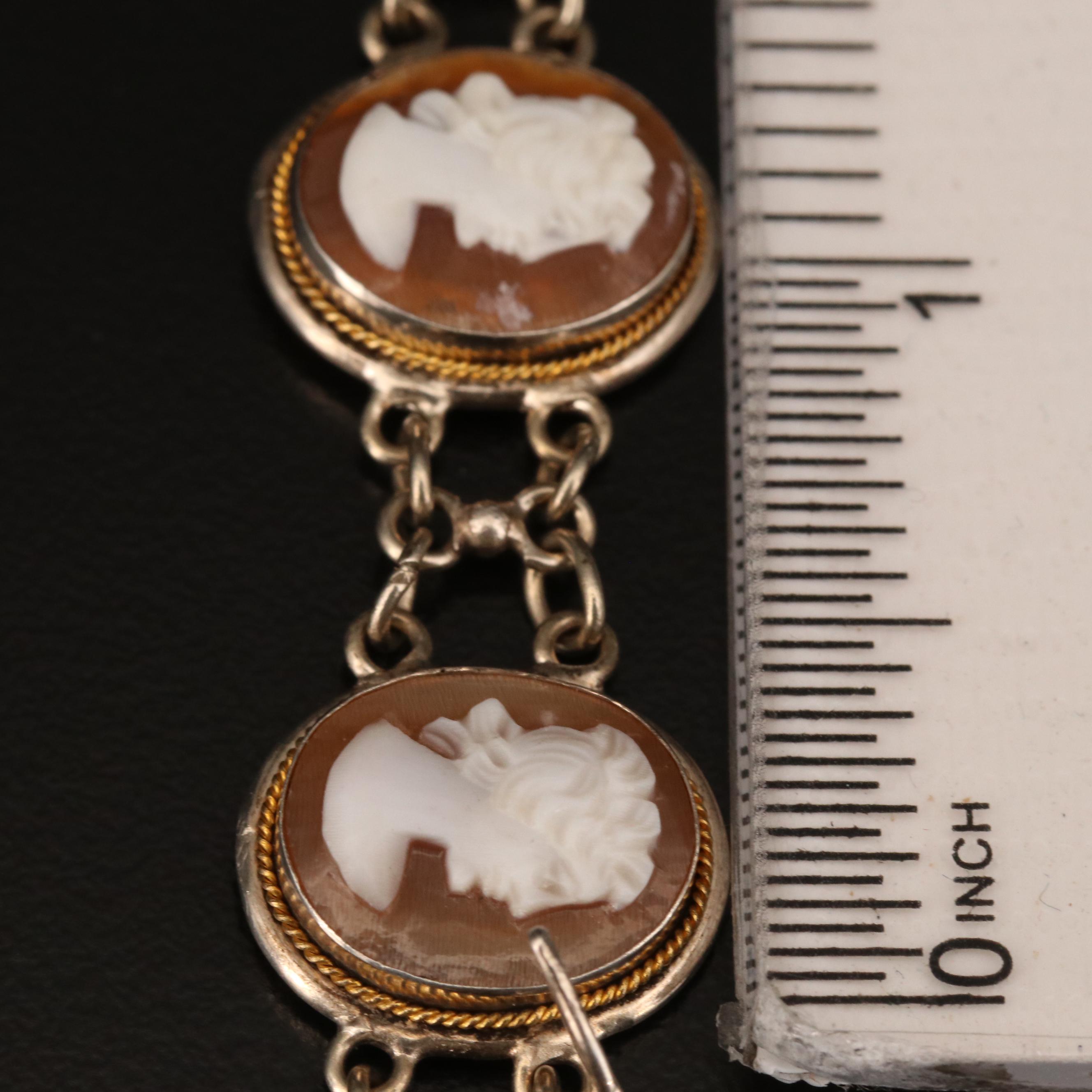 Vintage 800 Silver Shell Cameo Bracelet