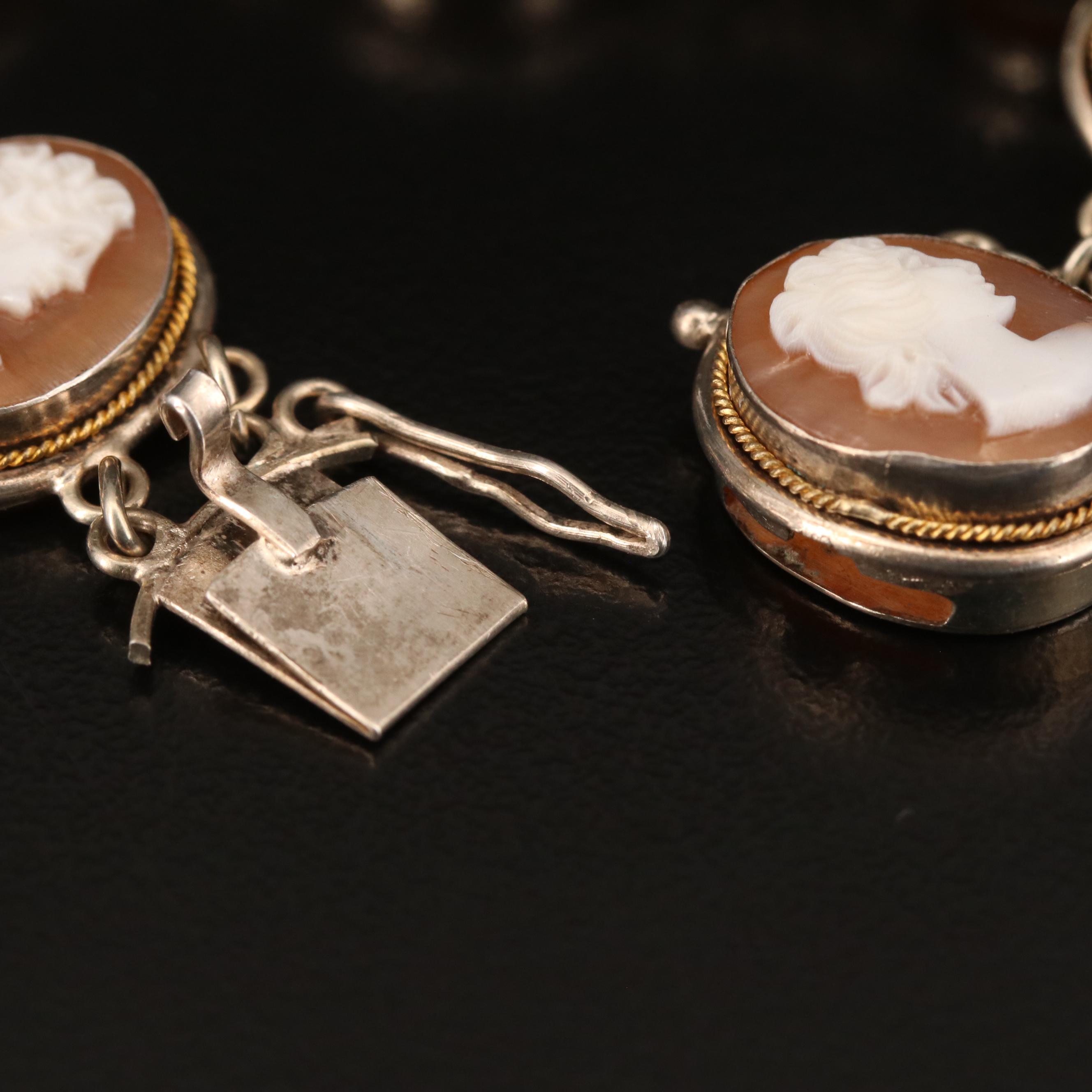 Vintage 800 Silver Shell Cameo Bracelet