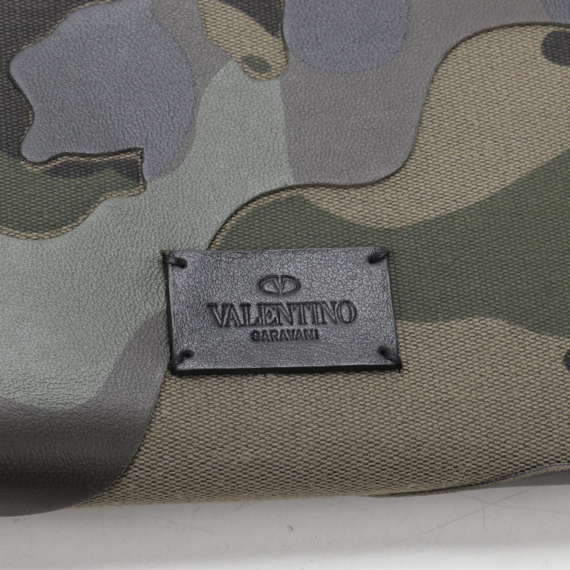 Valentino Garavani Travel Document Case in Camouflage Leather and Canvas