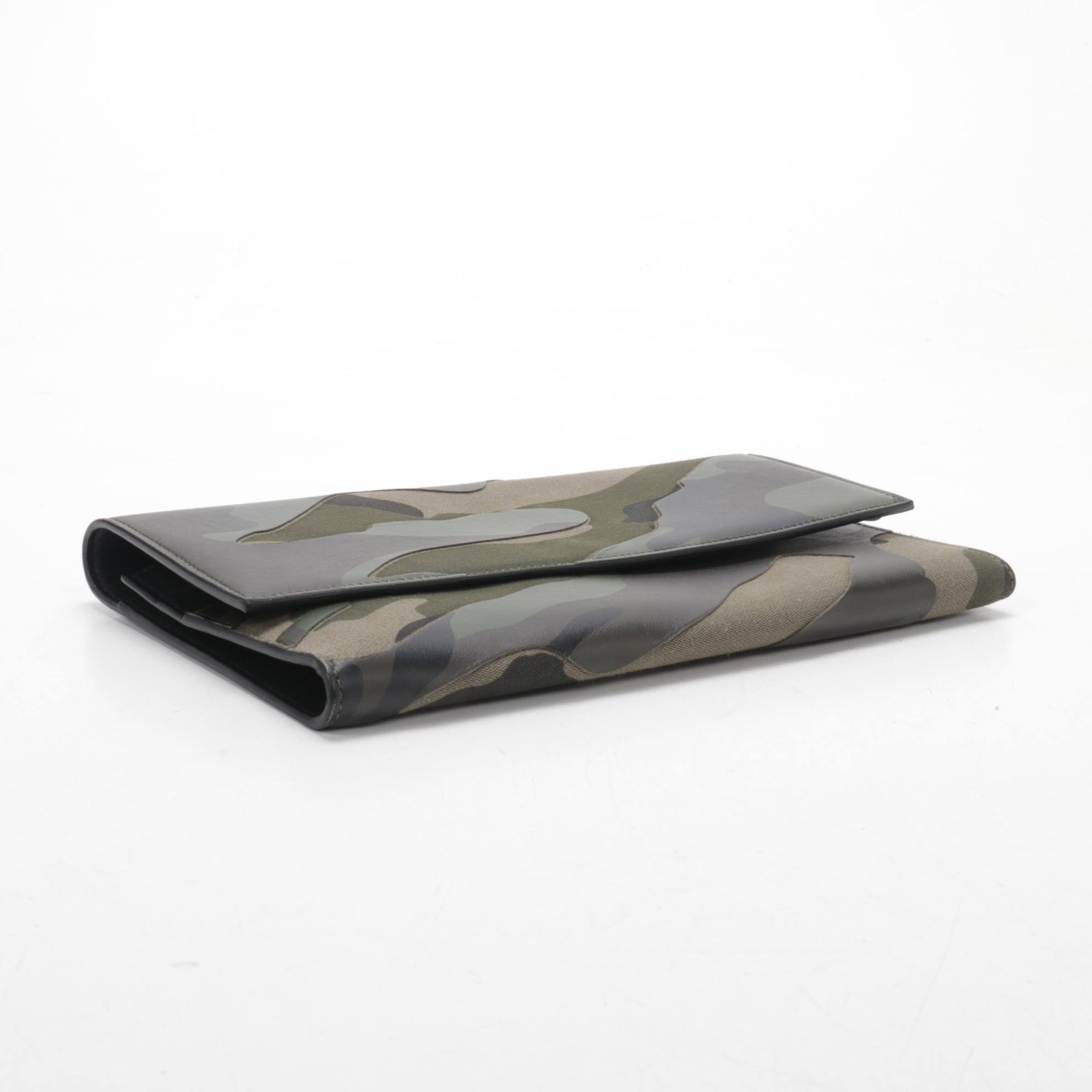 Valentino Garavani Travel Document Case in Camouflage Leather and Canvas