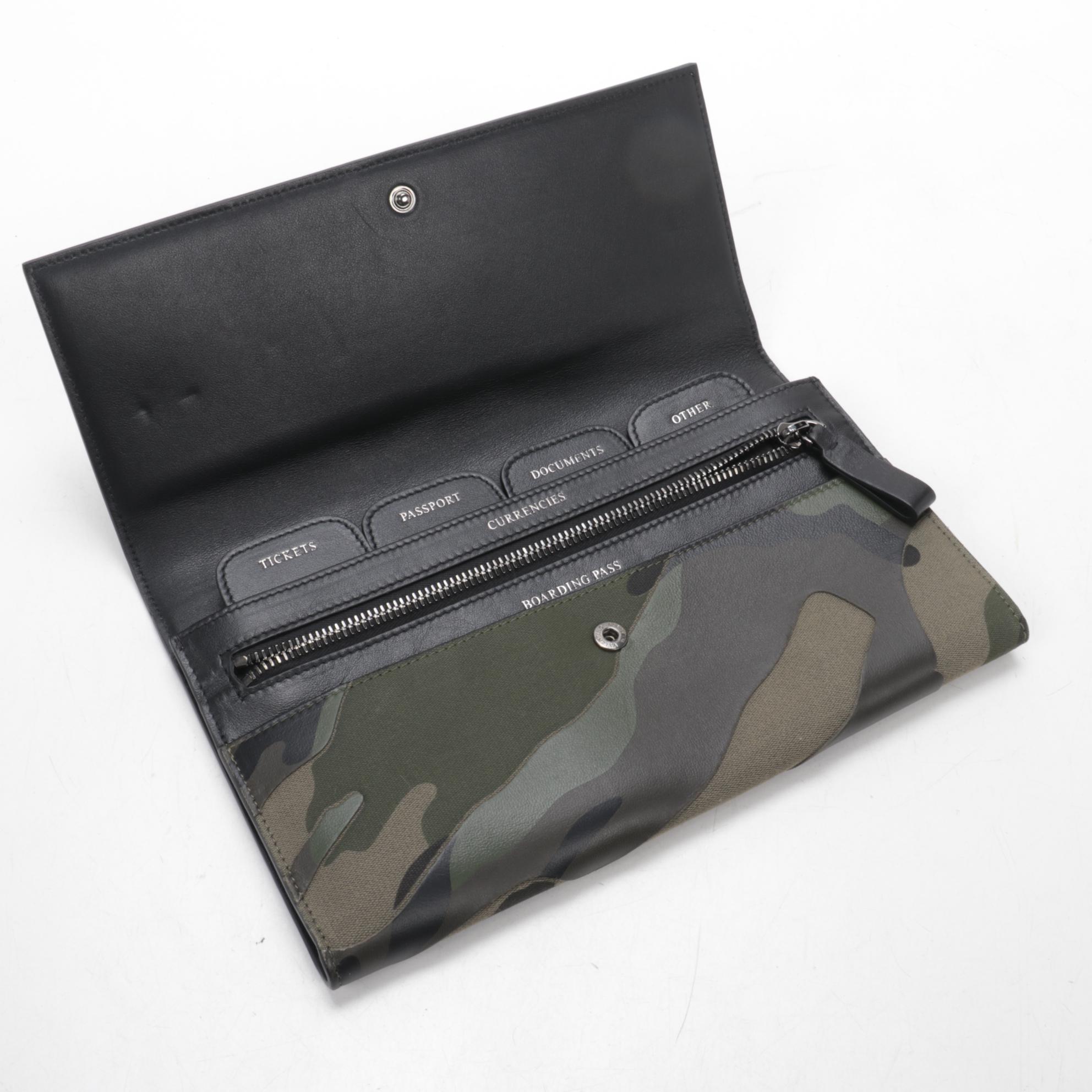 Valentino Garavani Travel Document Case in Camouflage Leather and Canvas