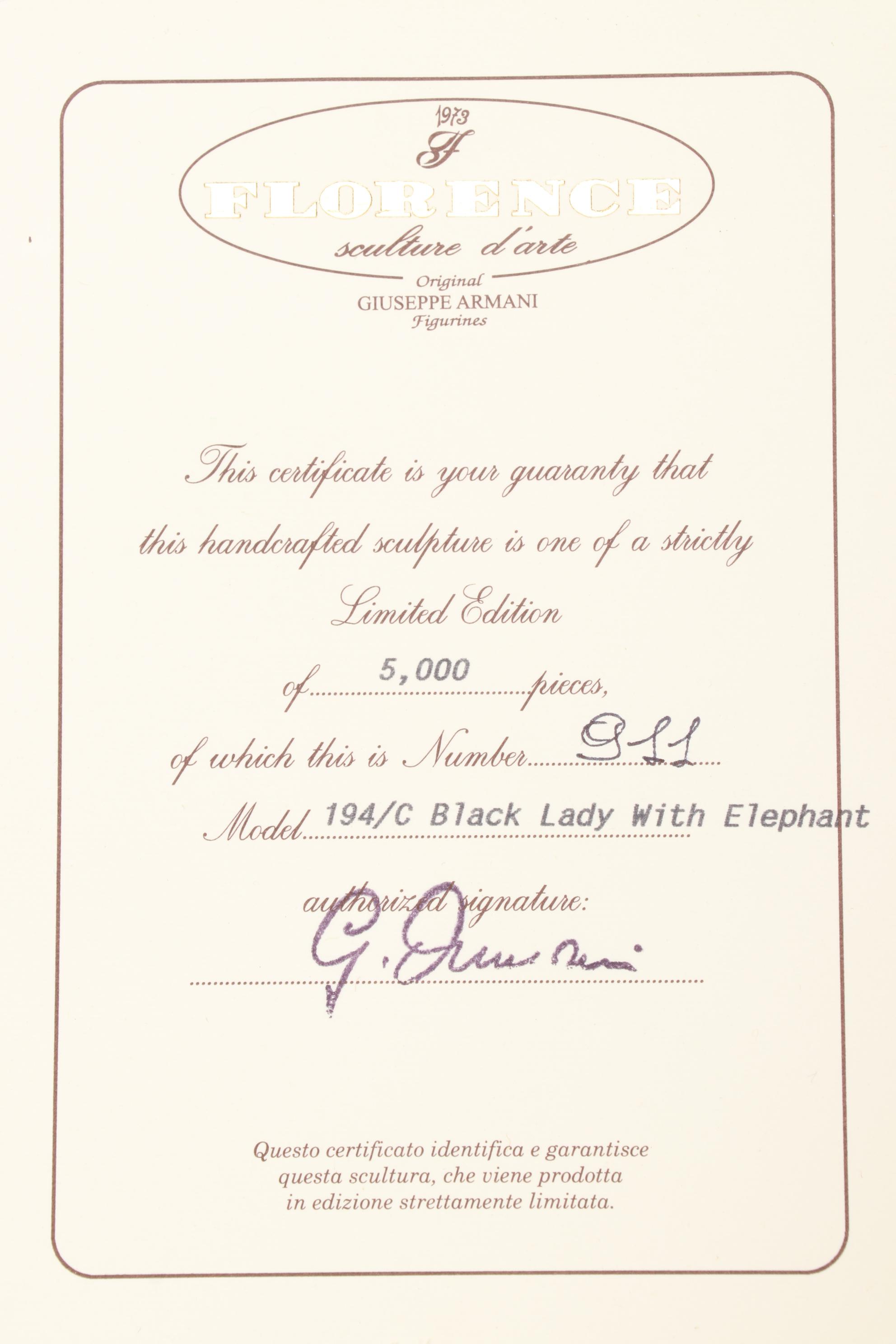 Giuseppe Armani Limited Edition "Black Lady with Elephant" Porcelain Figure