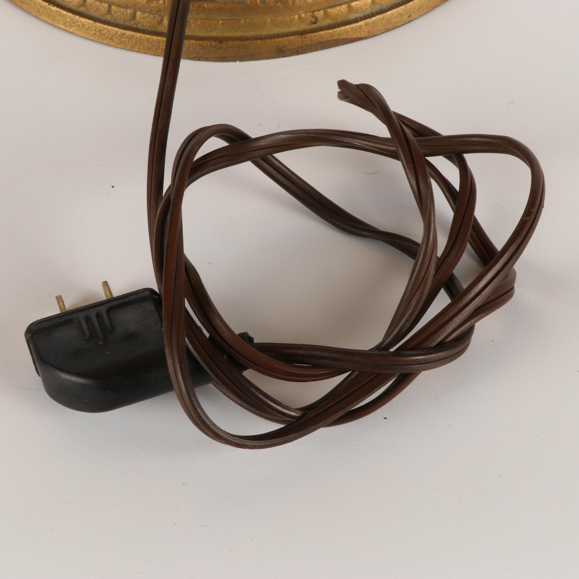 Art Nouveau Style Painted Metal Slag Glass Table Lamp