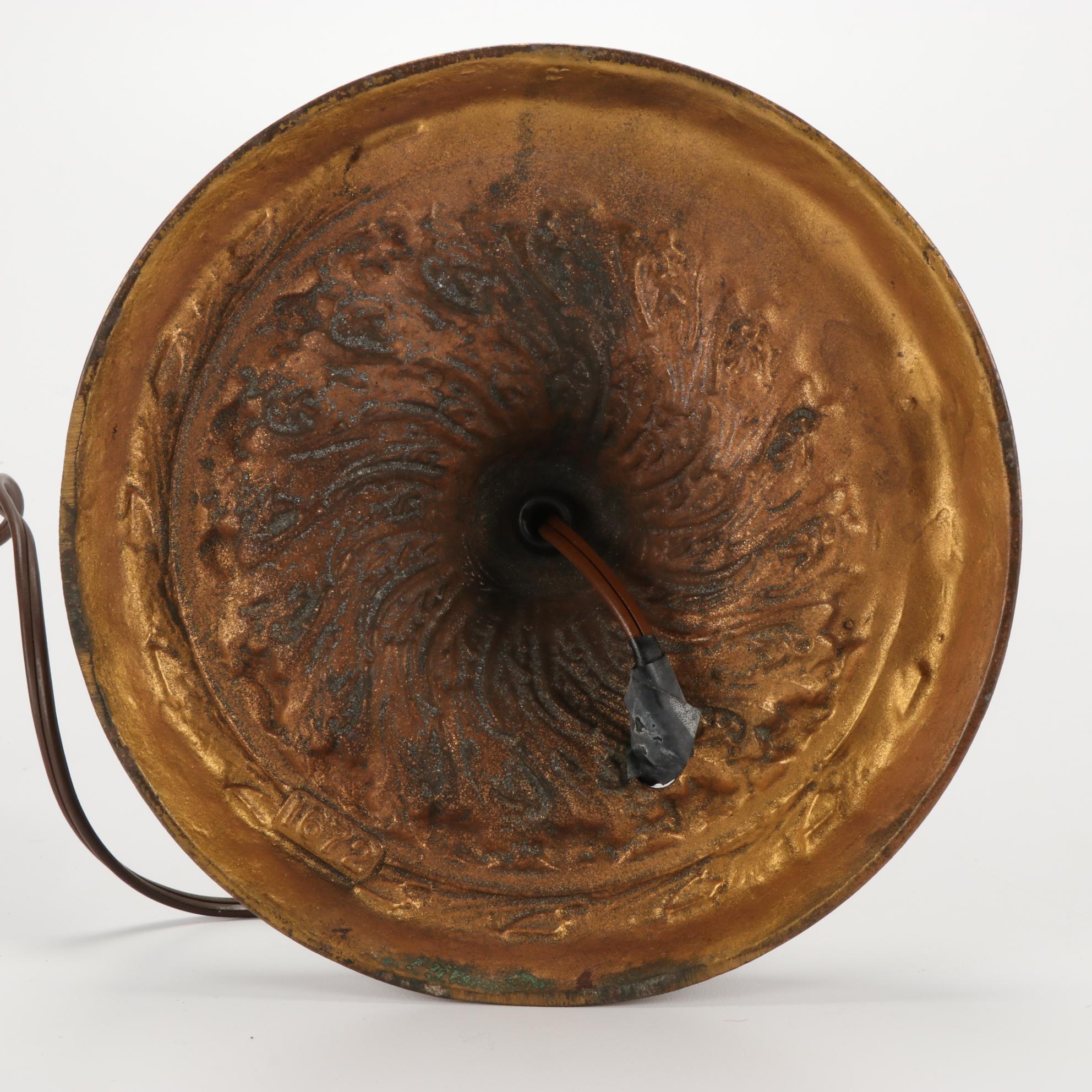 Art Nouveau Style Painted Metal Slag Glass Table Lamp