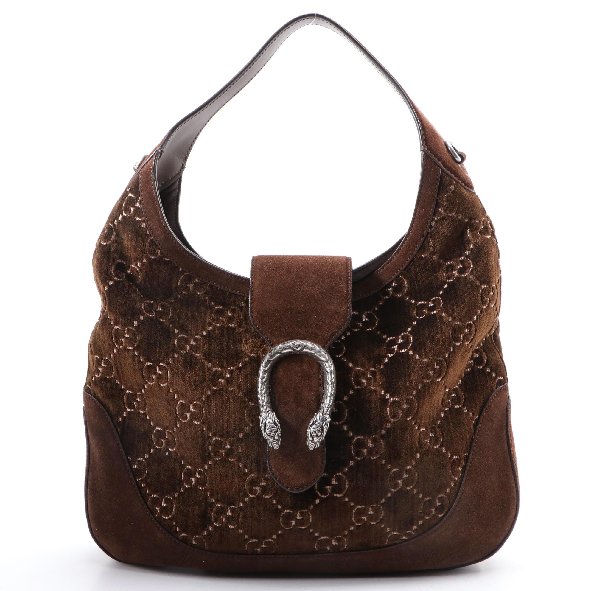 Gucci Small Dionysus Hobo bag in Brown GG Velvet and Suede