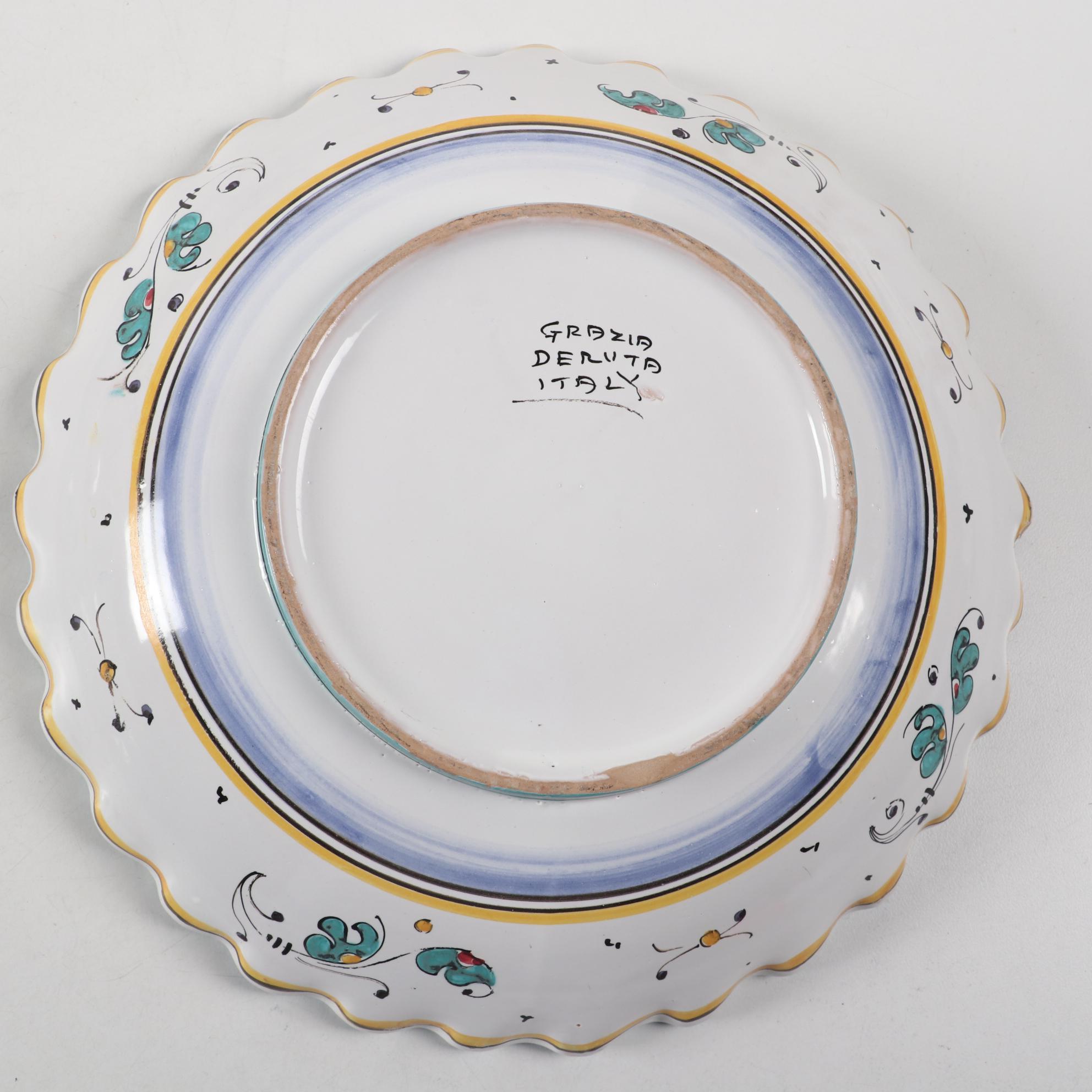 Cama Deruta Italian Hand-Painted "Green Rooster" Tableware