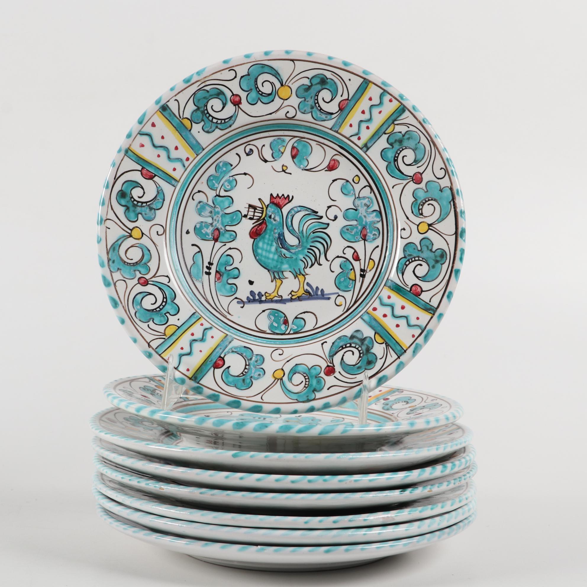 Cama Deruta Italian Hand-Painted "Green Rooster" Tableware