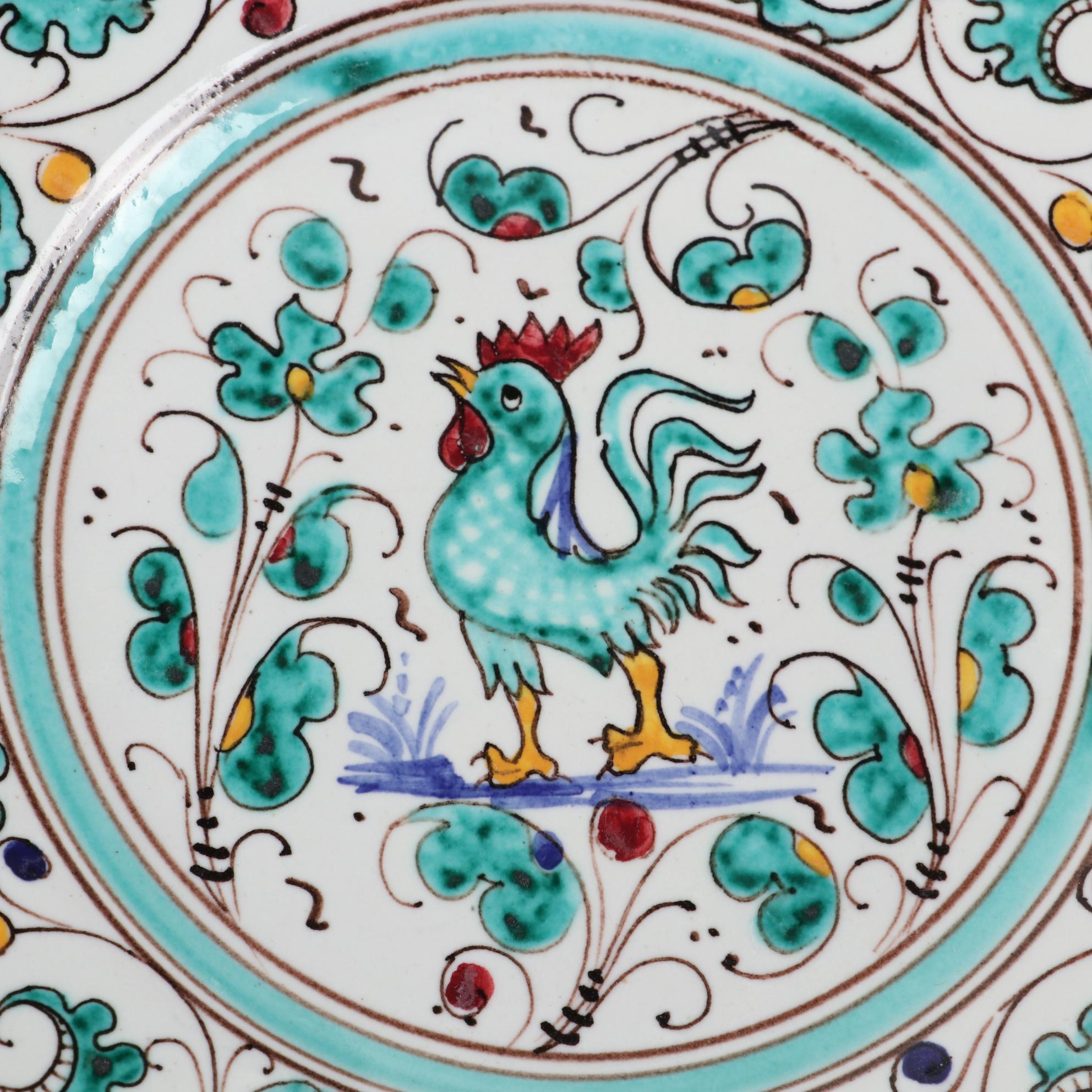 Cama Deruta Italian Hand-Painted "Green Rooster" Tableware