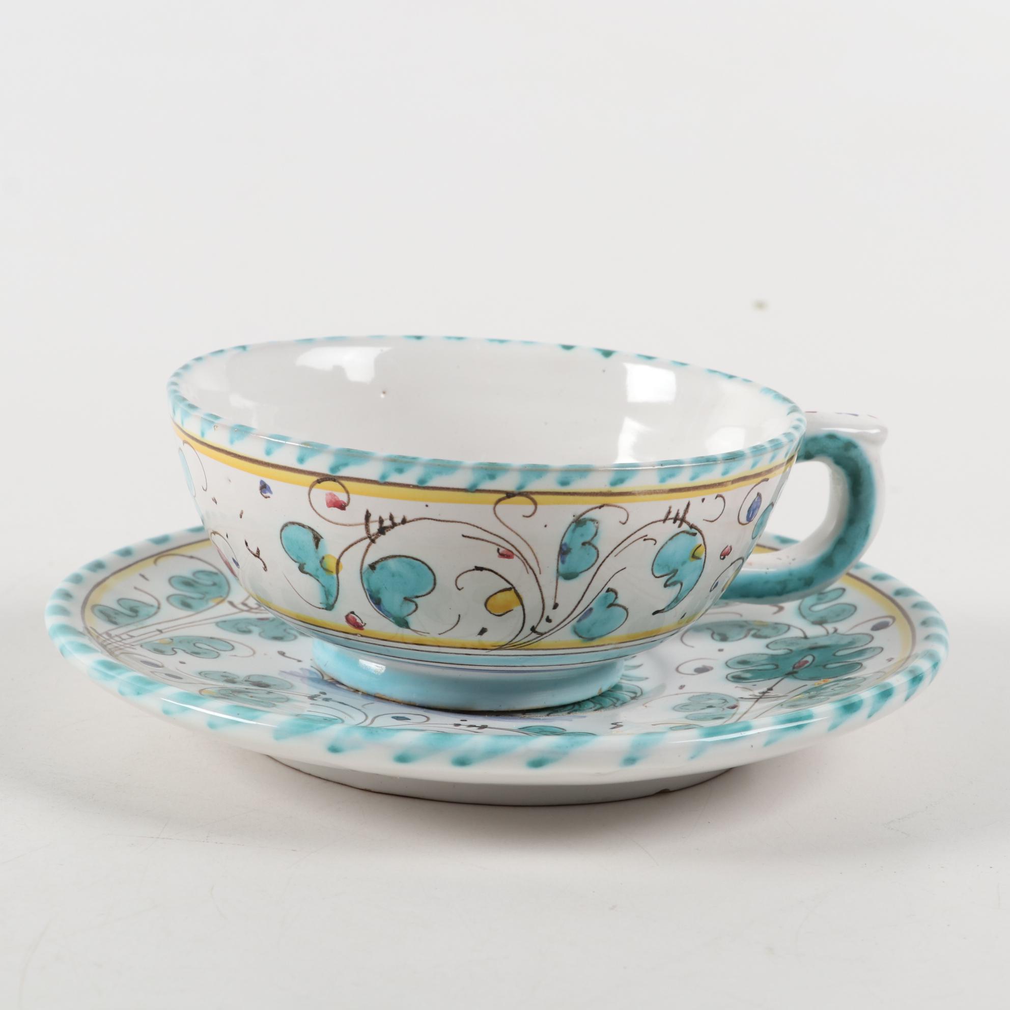 Cama Deruta Italian Hand-Painted "Green Rooster" Tableware