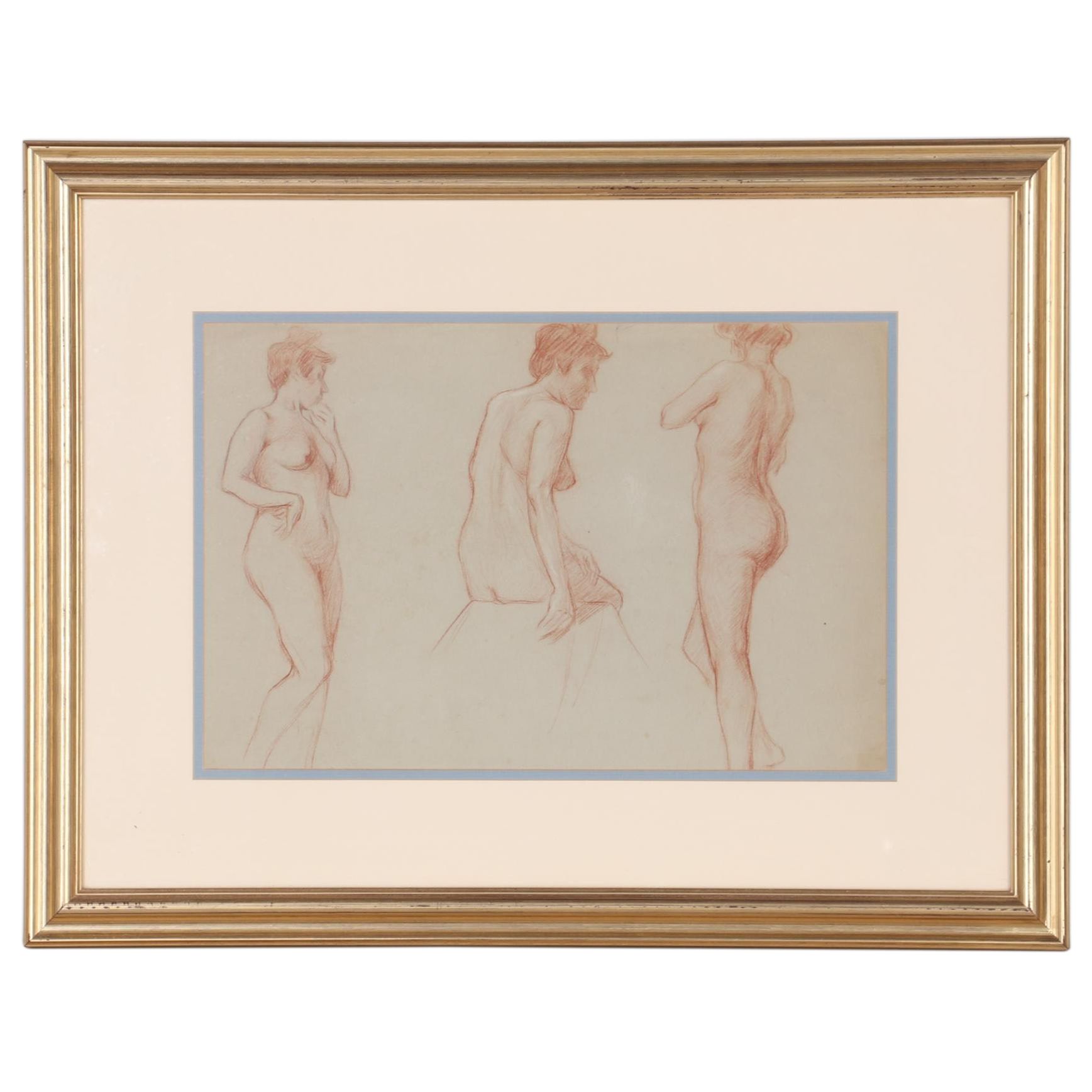 Charles F. Chambe Graphite and Conté Crayon Figure Study, Early 20th Century