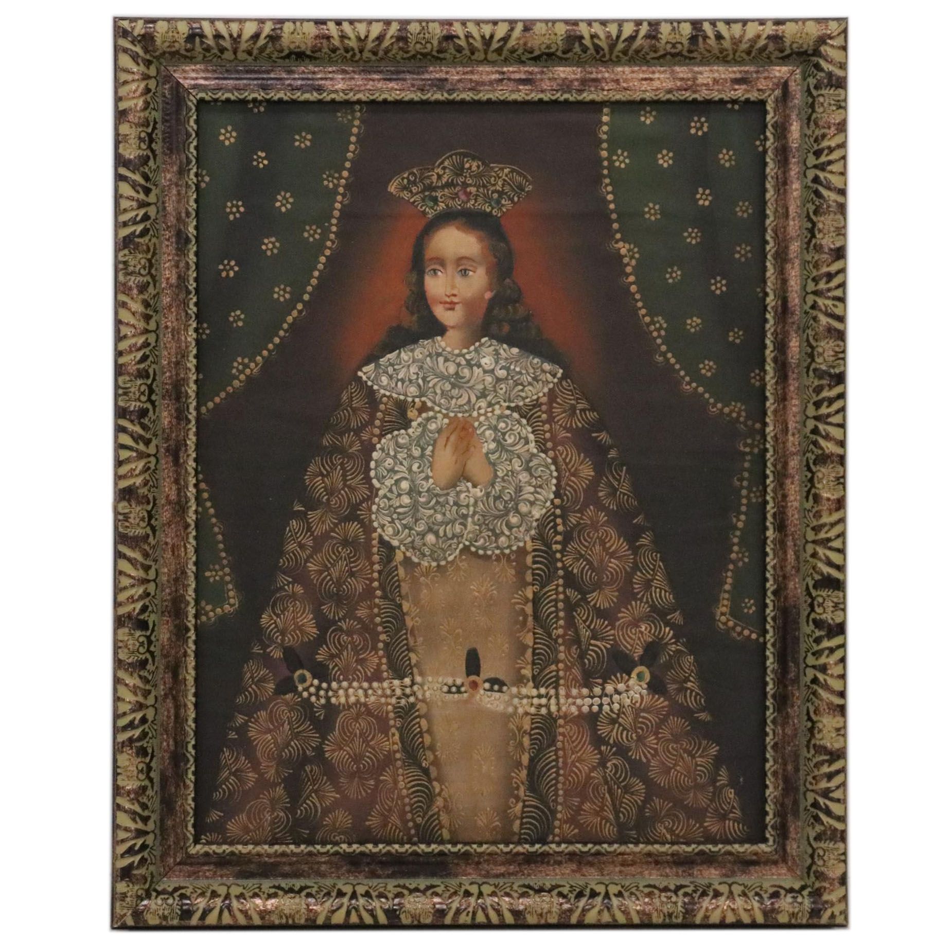 Cuzco School Style Oil Painting "Our Lady of Pomata," 20th Century