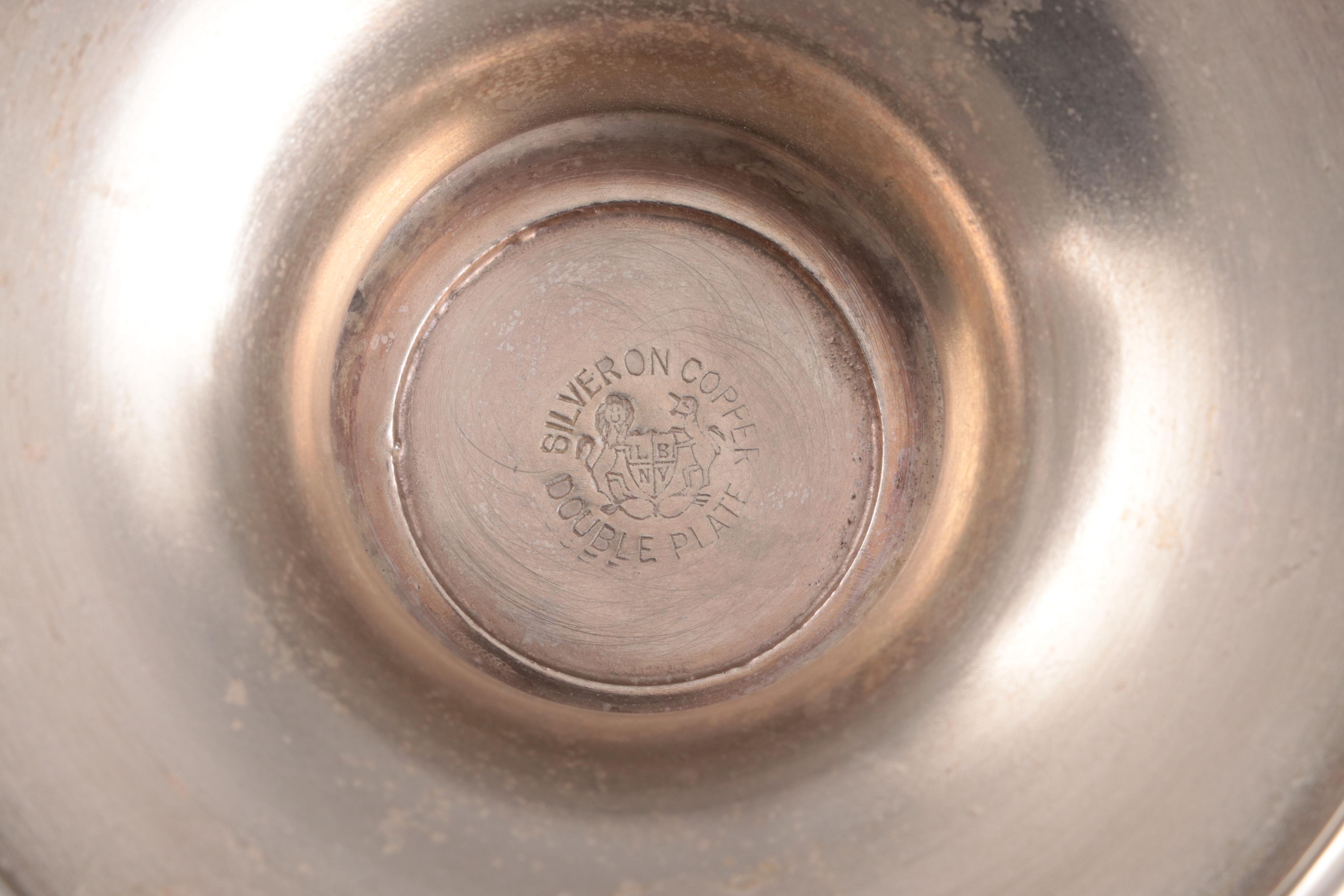 Lehman Brothers Silver Plate Footed Teapot, Creamer, and Sugar, Mid-Late 20th C.