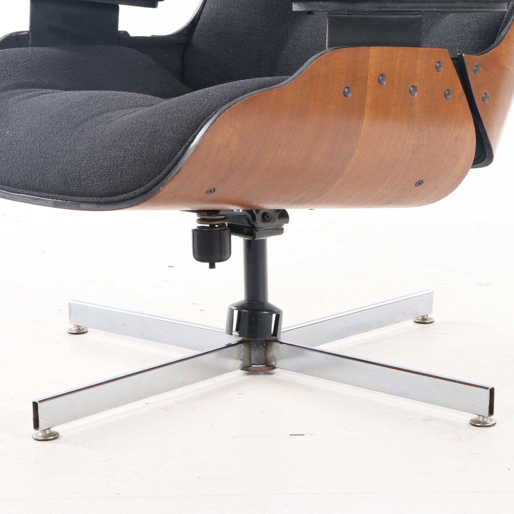 Eames Style Laminated Walnut Lounge Chair and Ottoman