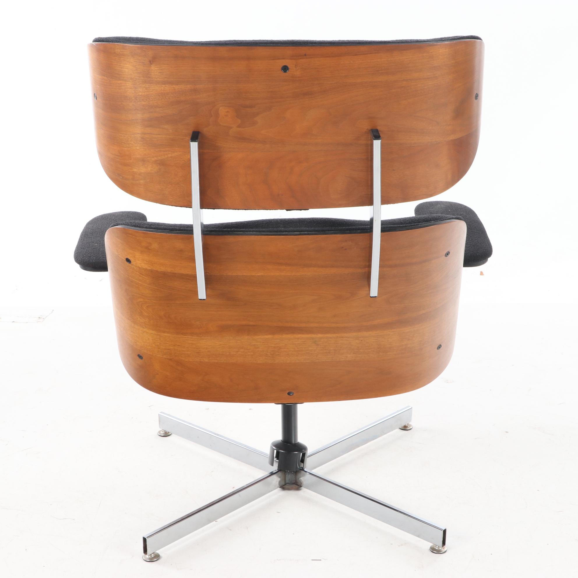 Eames Style Laminated Walnut Lounge Chair and Ottoman