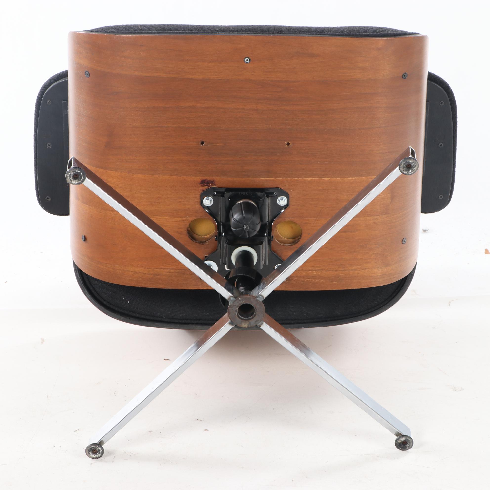 Eames Style Laminated Walnut Lounge Chair and Ottoman