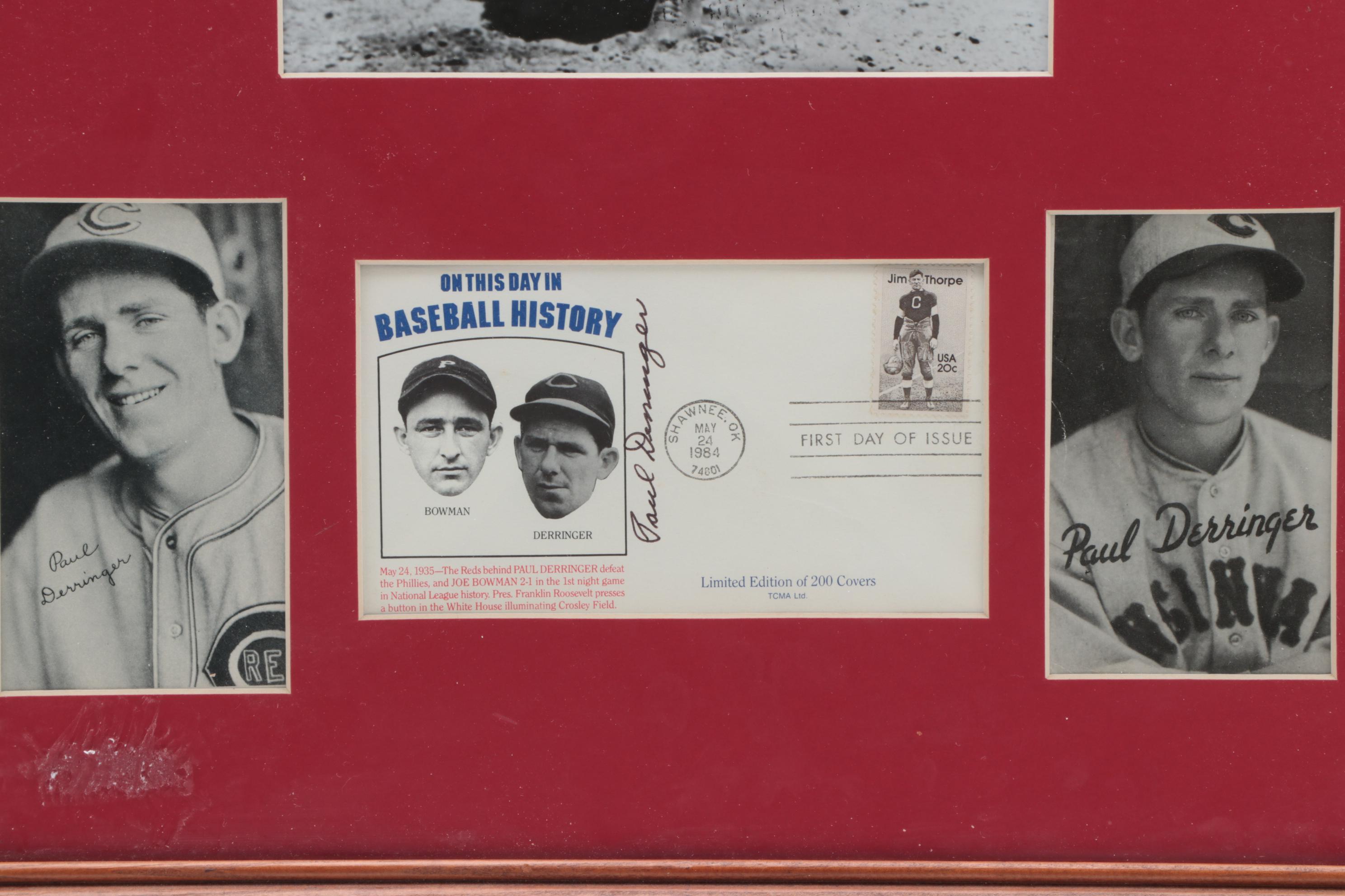 Paul Derringer Signed Framed Baseball Display with 1936 Goudey Wide Pen Cards
