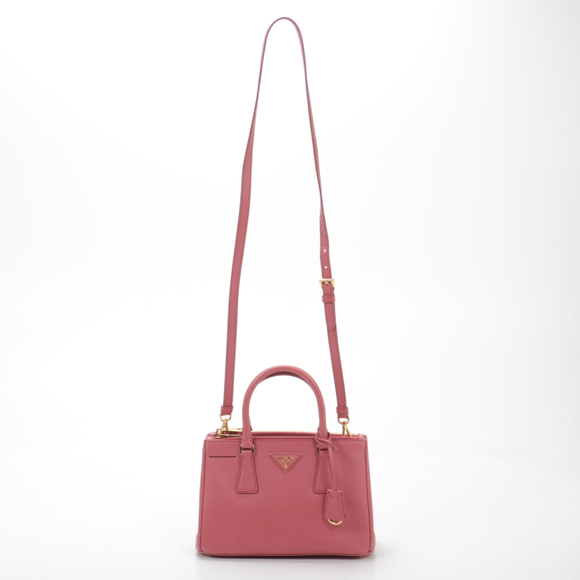 Prada Mini Double Zip Lux Two-Way Tote in Pink Saffiano Leather