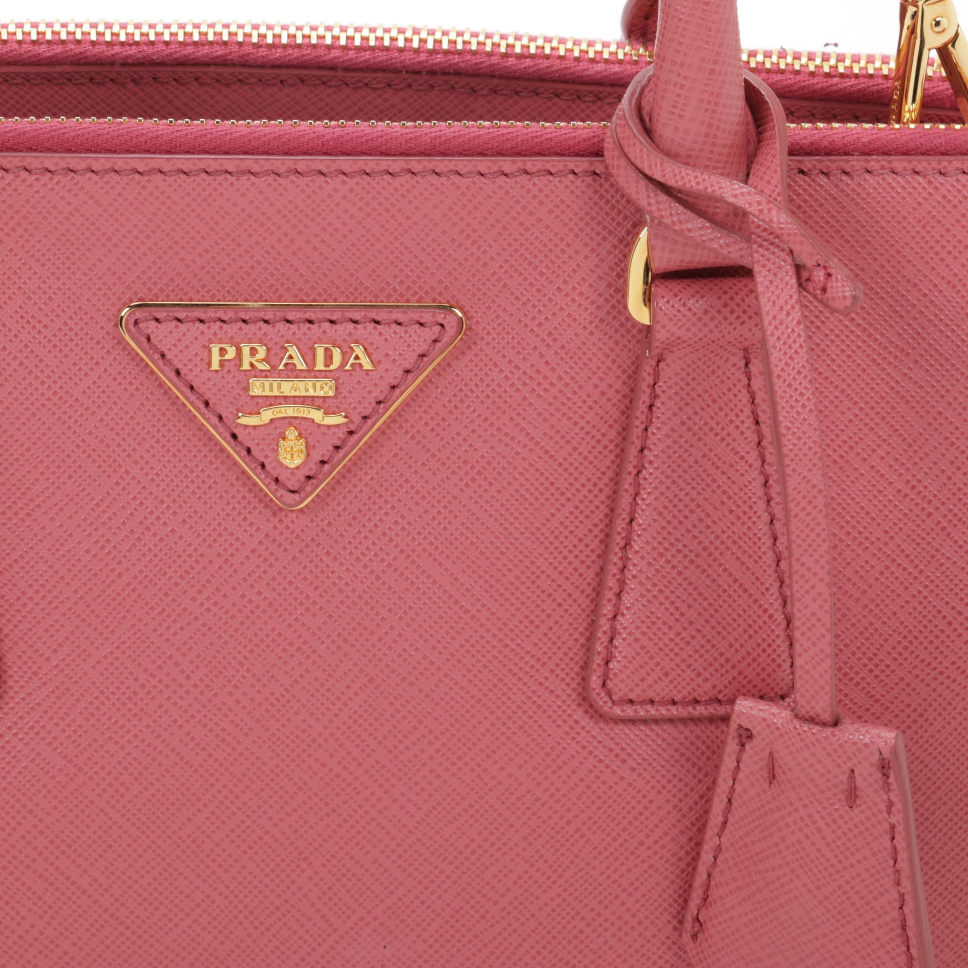 Prada Mini Double Zip Lux Two-Way Tote in Pink Saffiano Leather