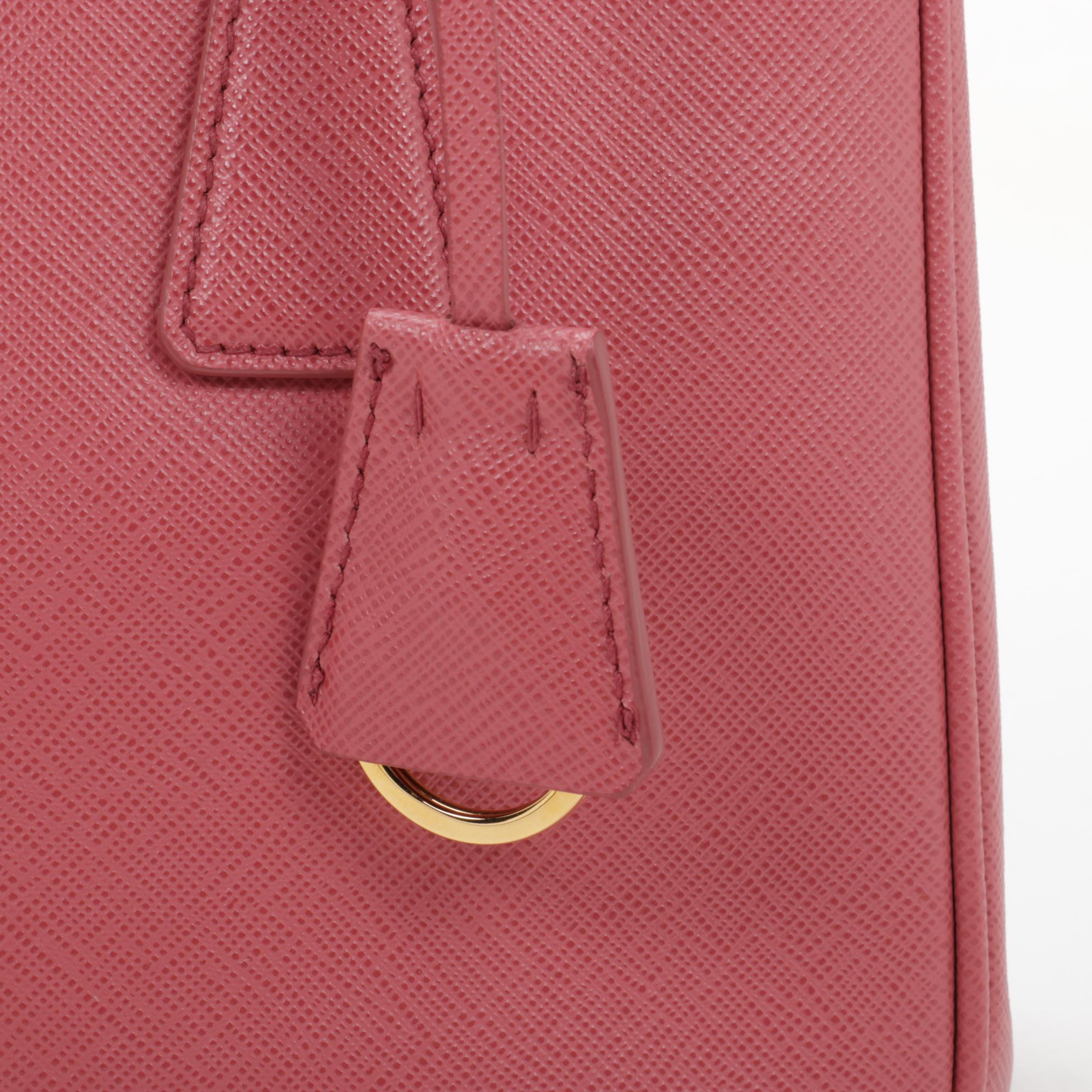 Prada Mini Double Zip Lux Two-Way Tote in Pink Saffiano Leather