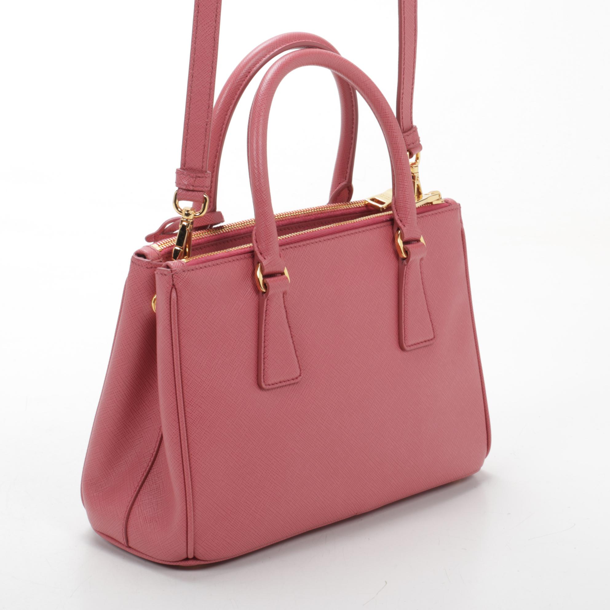 Prada Mini Double Zip Lux Two-Way Tote in Pink Saffiano Leather