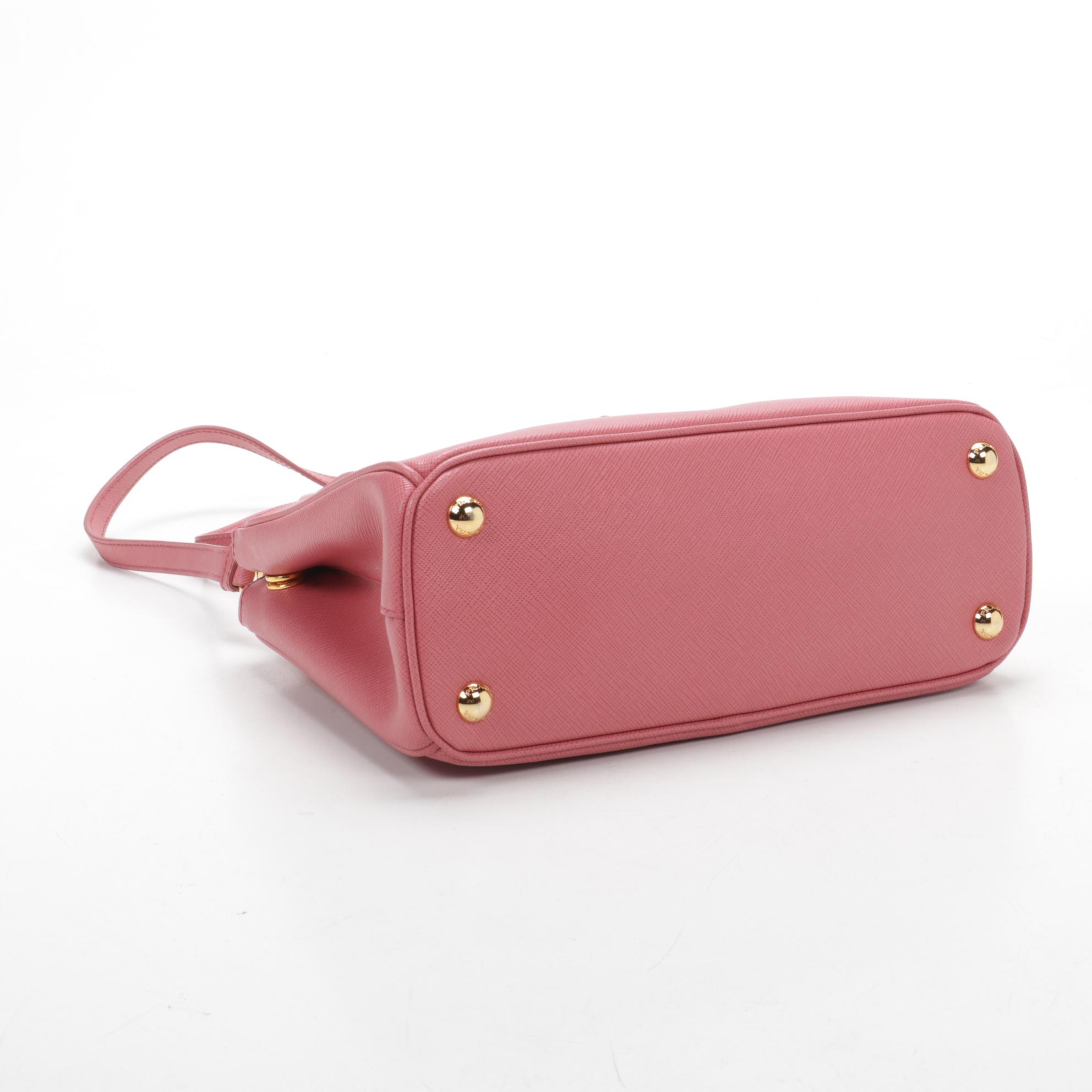 Prada Mini Double Zip Lux Two-Way Tote in Pink Saffiano Leather