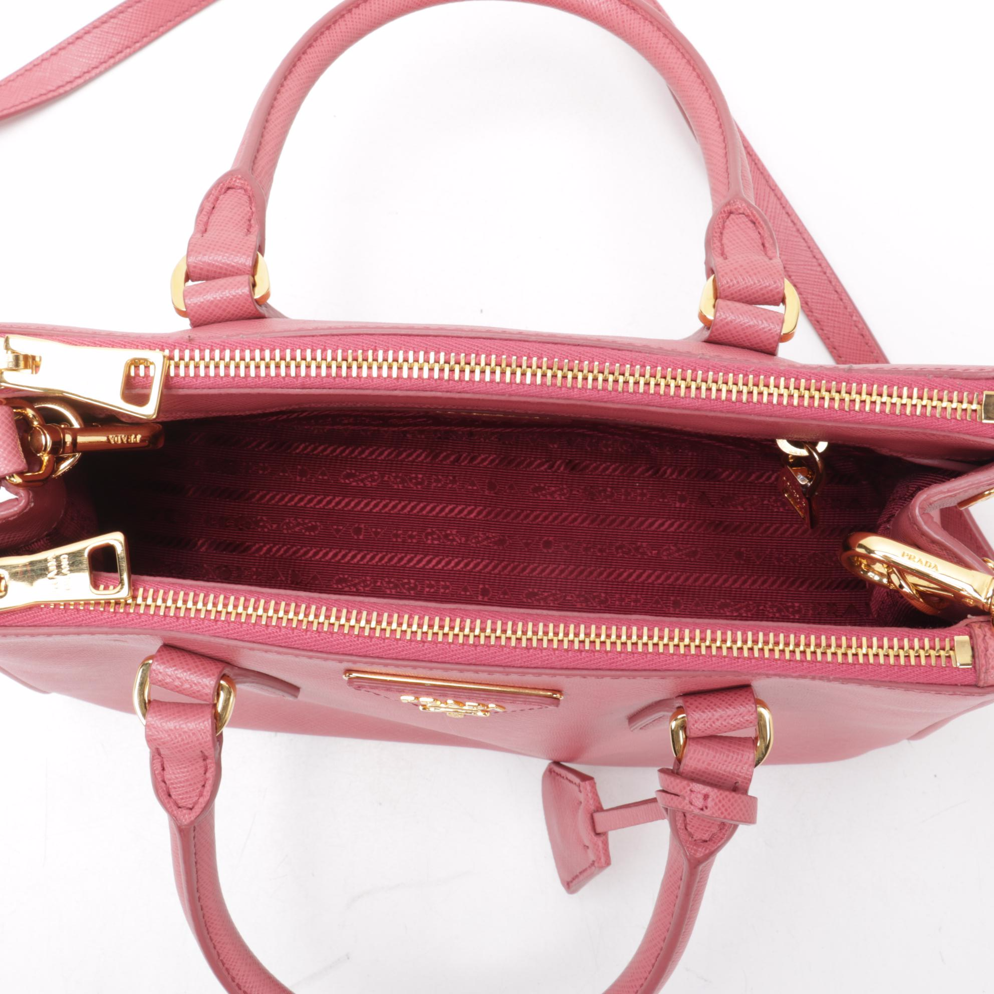 Prada Mini Double Zip Lux Two-Way Tote in Pink Saffiano Leather