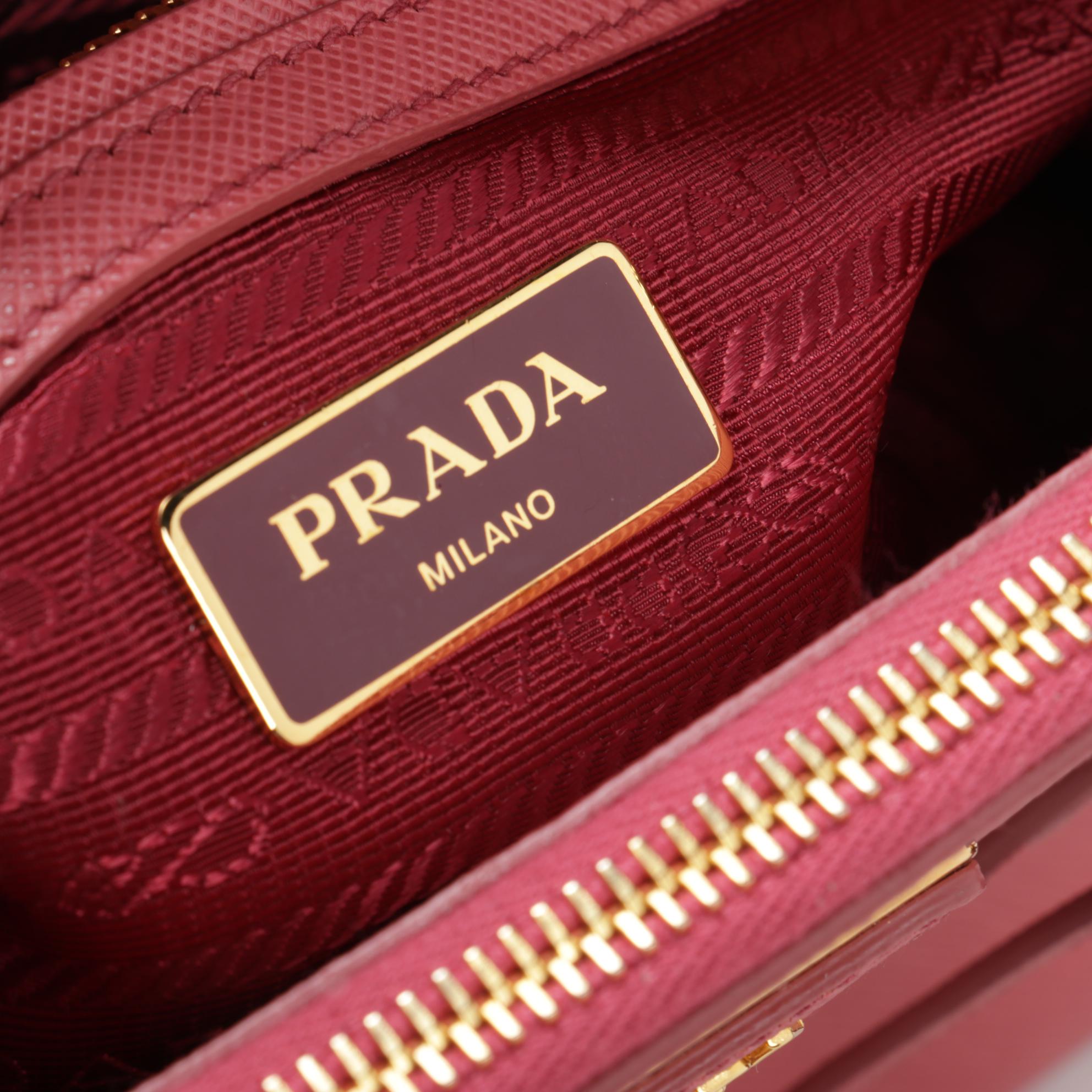 Prada Mini Double Zip Lux Two-Way Tote in Pink Saffiano Leather