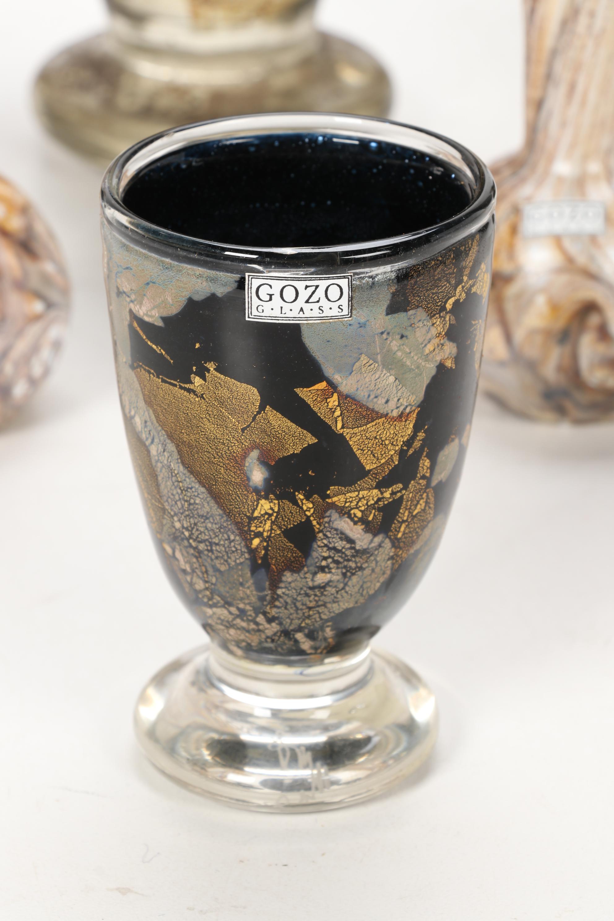 Gozo Glass "Calypso Black" and "Stone" Vase, Goblets and Perfume Bottles
