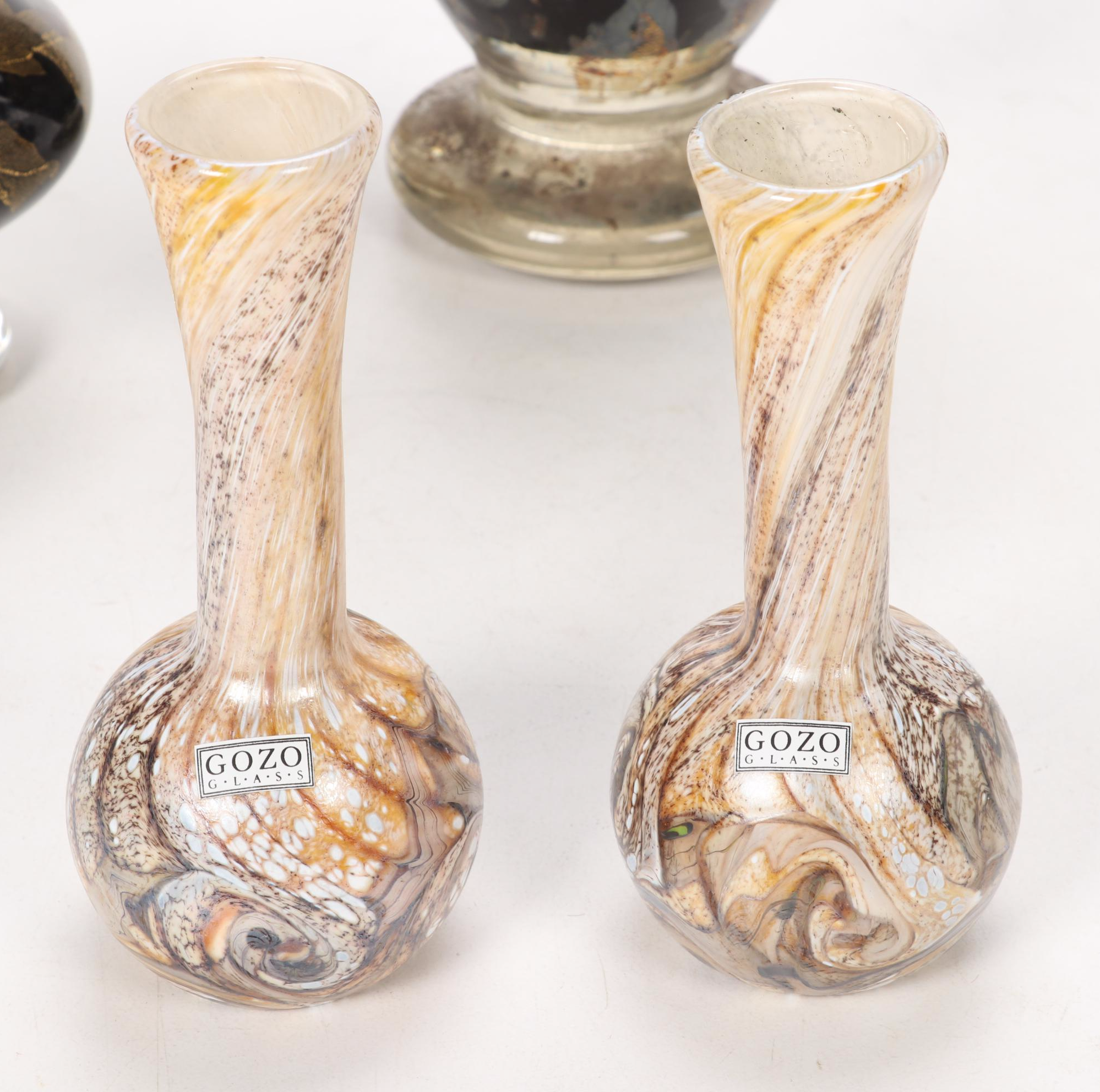 Gozo Glass "Calypso Black" and "Stone" Vase, Goblets and Perfume Bottles