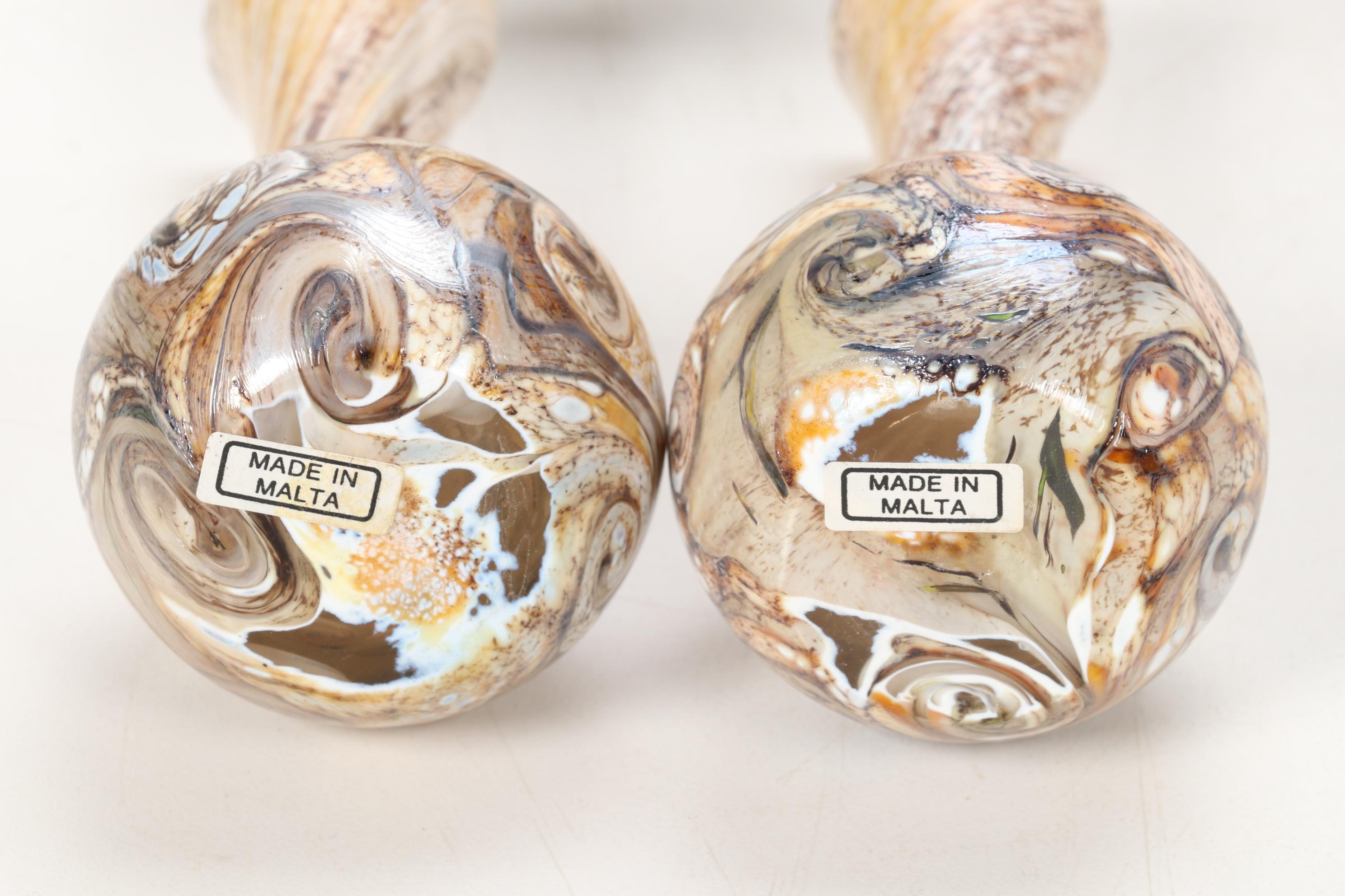 Gozo Glass "Calypso Black" and "Stone" Vase, Goblets and Perfume Bottles